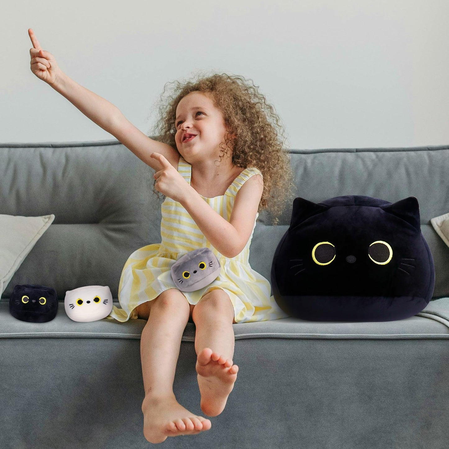 WeBingo Black Cat Plush Toy 4-Piece Set – 16-Inch Giant Cat Stuffed Animals with 3 Babies
