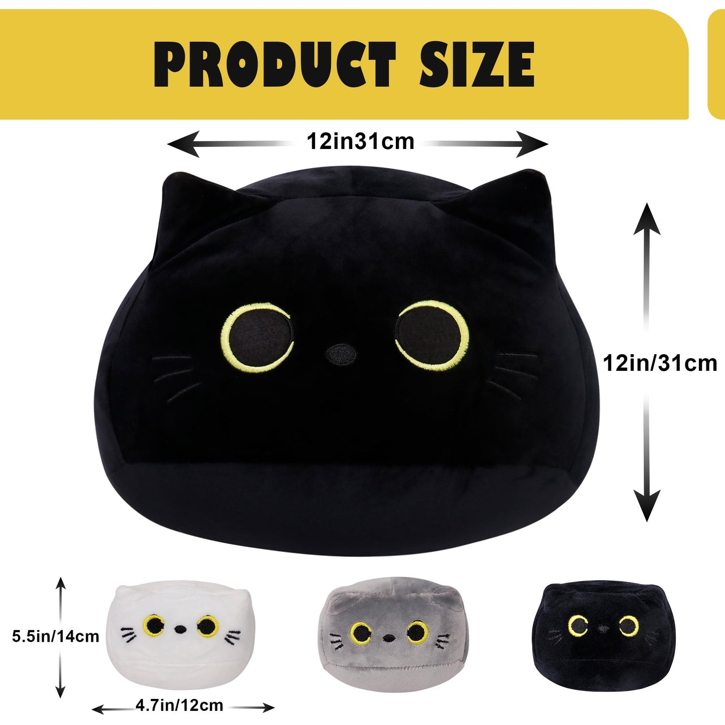 WeBingo Black Cat Plush Toy 4-Piece Set – 16-Inch Giant Cat Stuffed Animals with 3 Babies