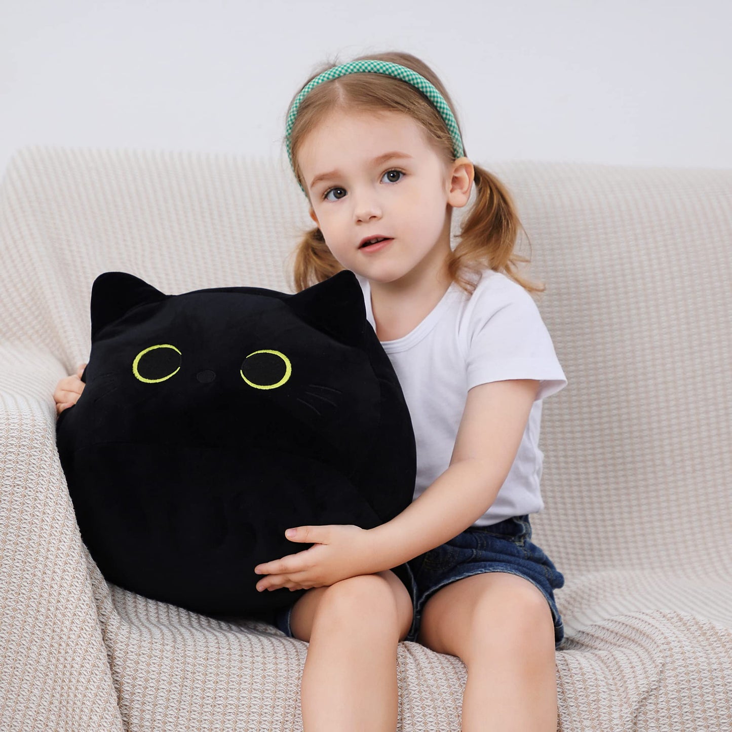 WeBingo Black Cat Plush Toy 16'' – Giant Soft Cat Pillow for Home & Gift