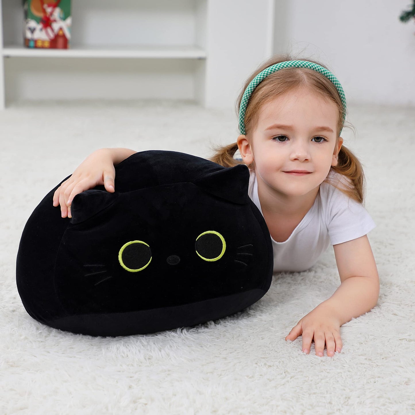 WeBingo Black Cat Plush Toy 16'' – Giant Soft Cat Pillow for Home & Gift