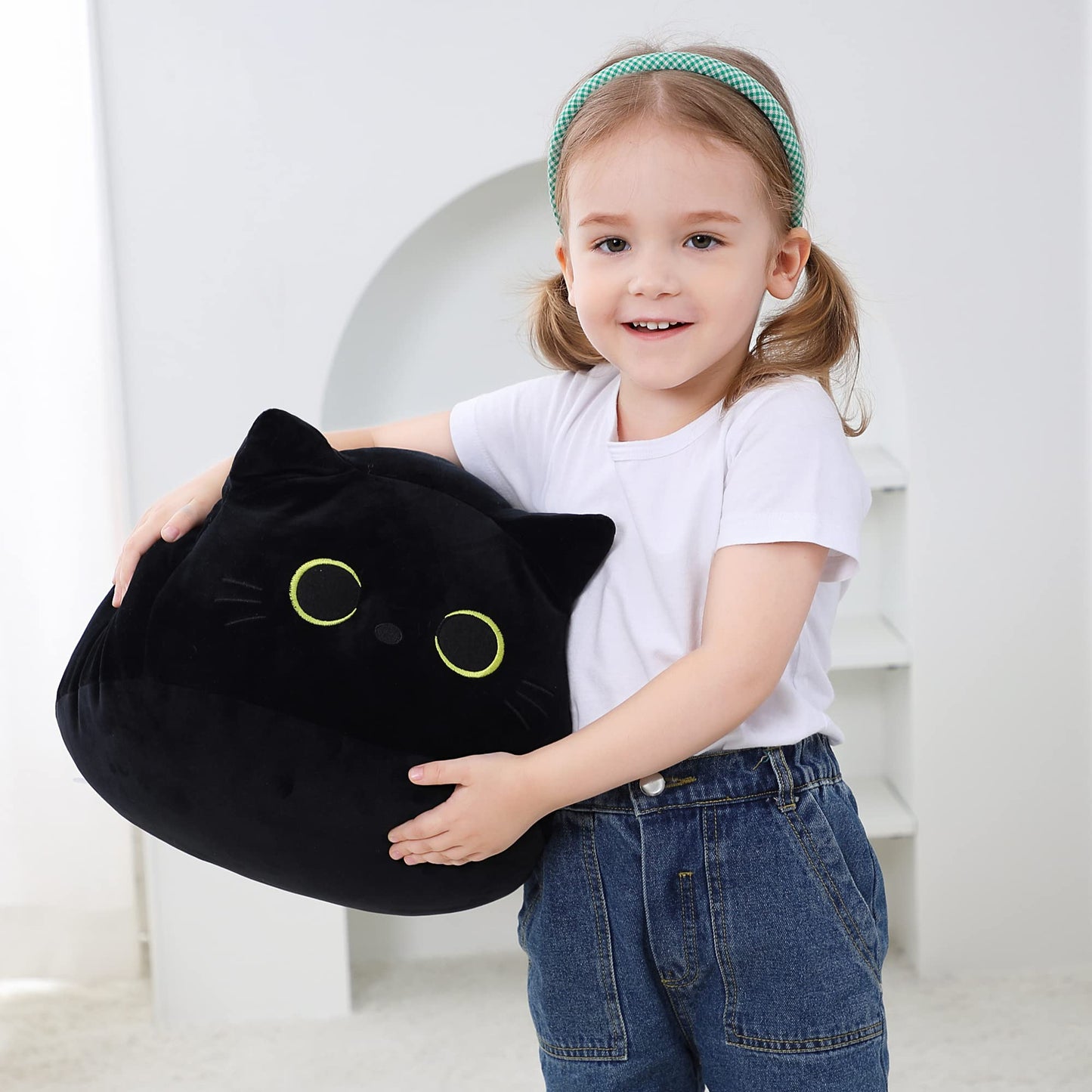 WeBingo Black Cat Plush Toy 16'' – Giant Soft Cat Pillow for Home & Gift