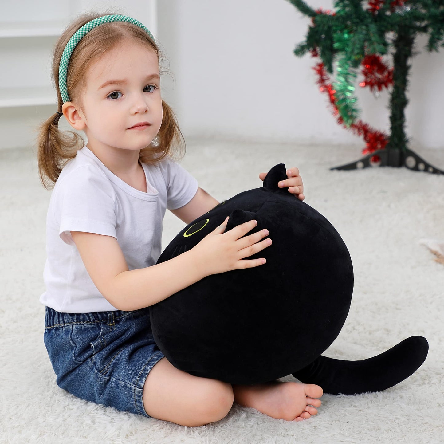 WeBingo Black Cat Plush Toy 16'' – Giant Soft Cat Pillow for Home & Gift