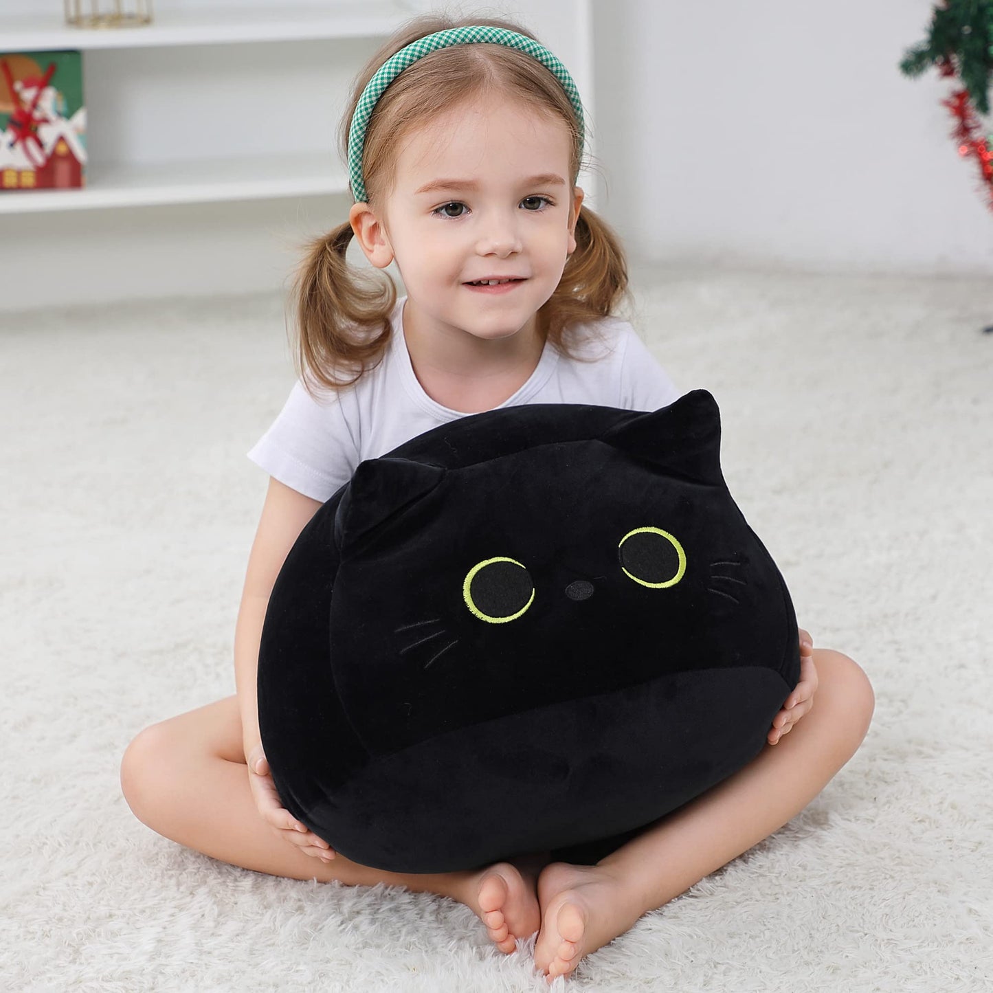 WeBingo Black Cat Plush Toy 16'' – Giant Soft Cat Pillow for Home & Gift