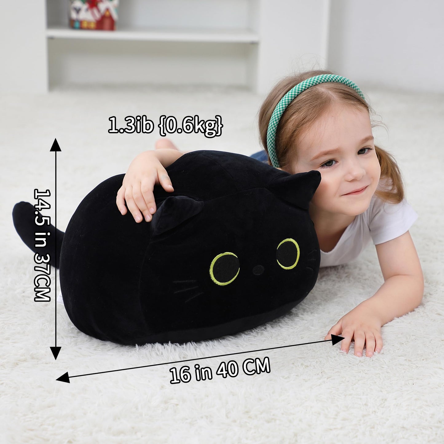 WeBingo Black Cat Plush Toy 16'' – Giant Soft Cat Pillow for Home & Gift
