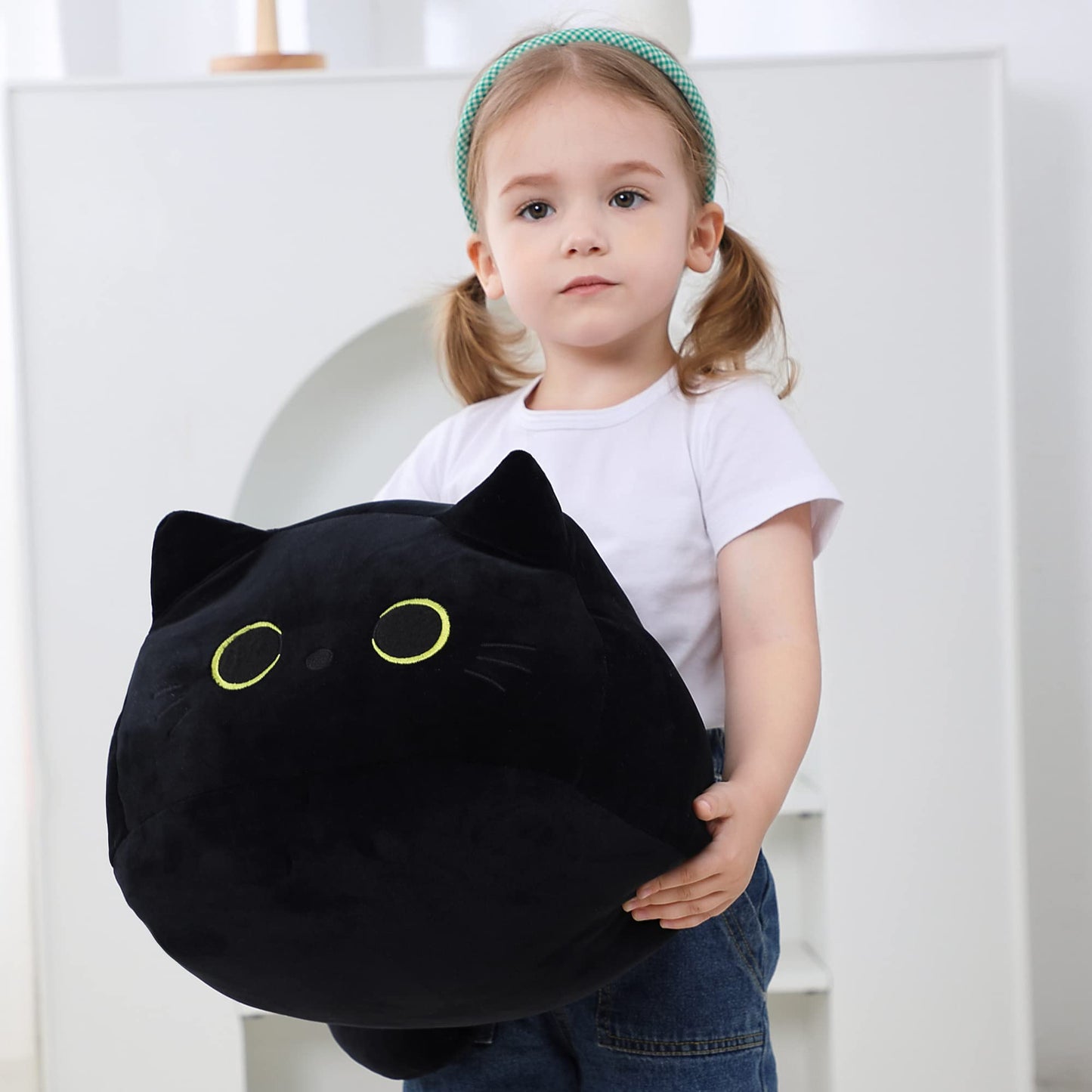 WeBingo Black Cat Plush Toy 16'' – Giant Soft Cat Pillow for Home & Gift