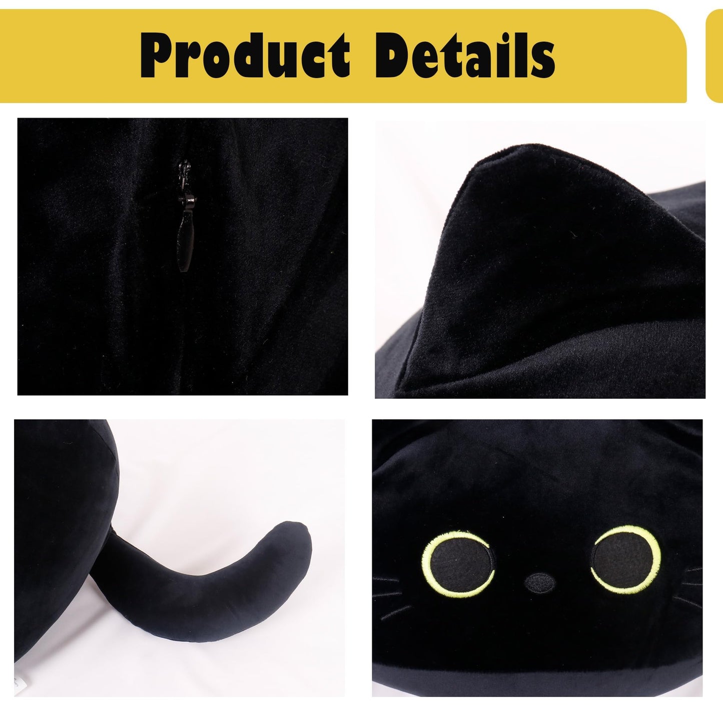 WeBingo Black Cat Plush Toy 4-Piece Set – 16-Inch Giant Cat Stuffed Animals with 3 Babies