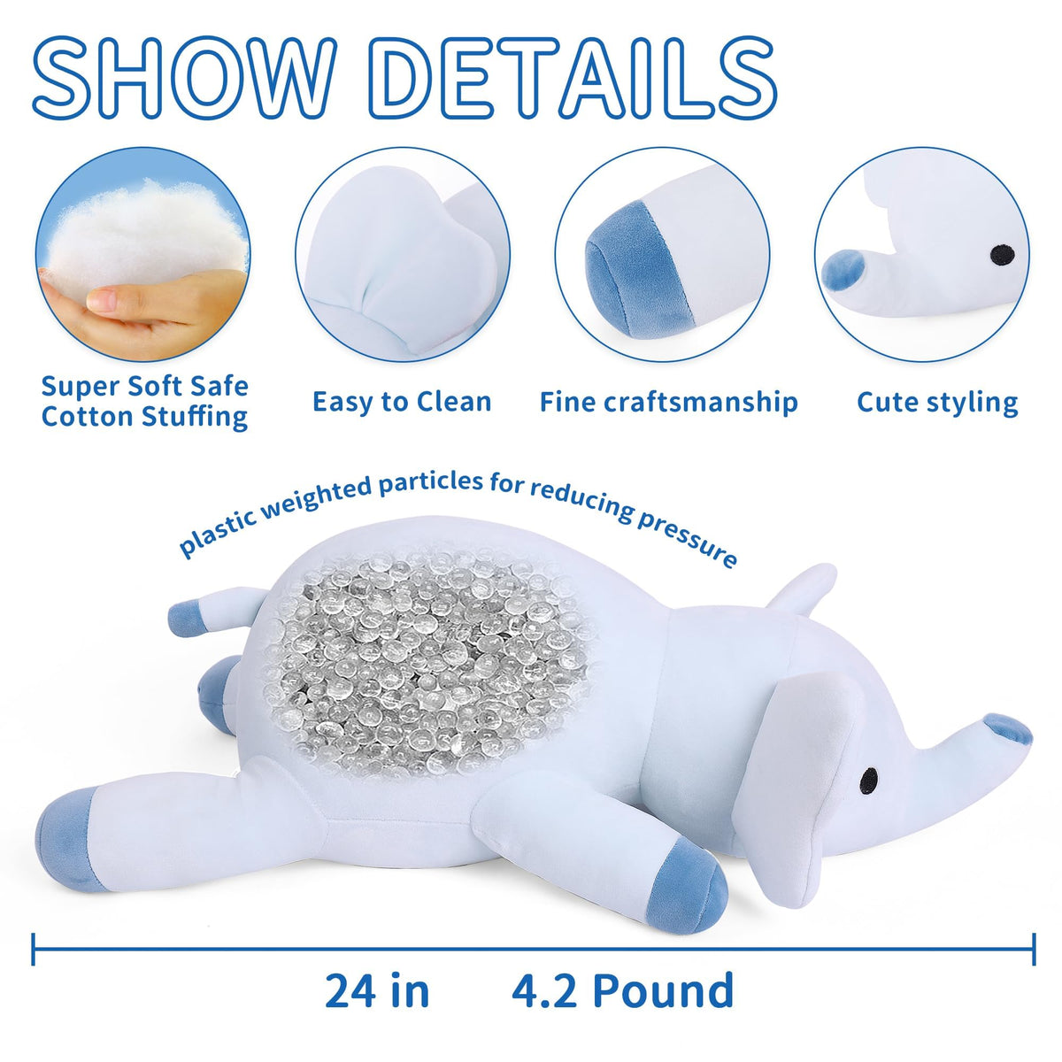 WeBingo 24-Inch Weighted Elephant Plush – Calming Soft Pillow Toy, 4.2 lb