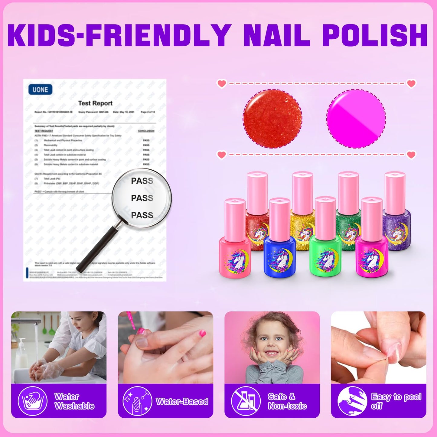 Websonaw Kids Nail Polish Set - Non-Toxic, Quick-Dry, Peelable + Nail Dryer