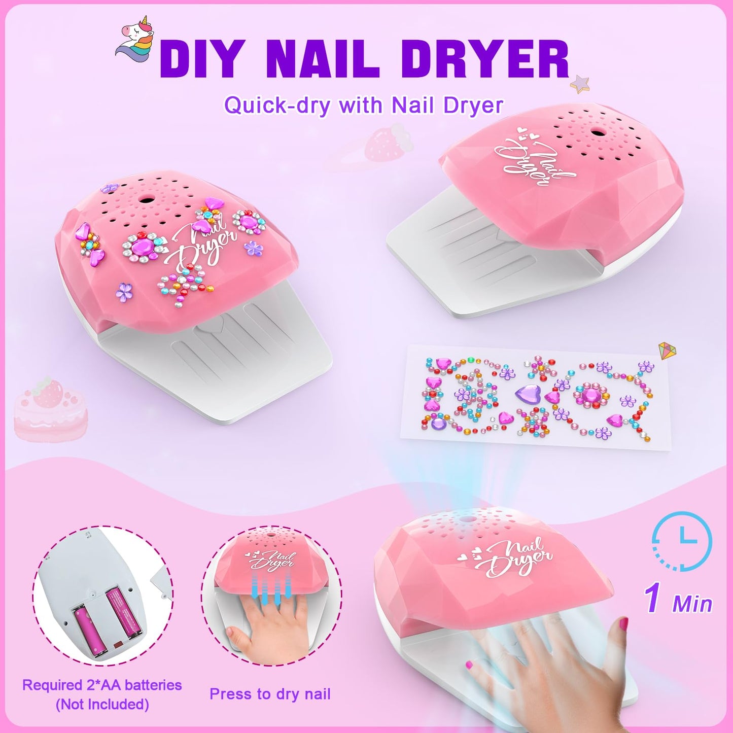 Websonaw Kids Nail Polish Set - Non-Toxic, Quick-Dry, Peelable + Nail Dryer