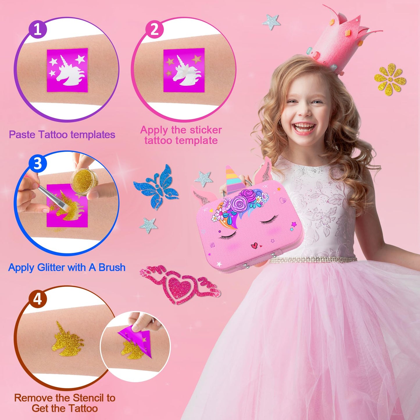 Websonaw Kids Nail Polish Set – Safe, Non-Toxic Kit with Dryer & DIY Stickers | Pink