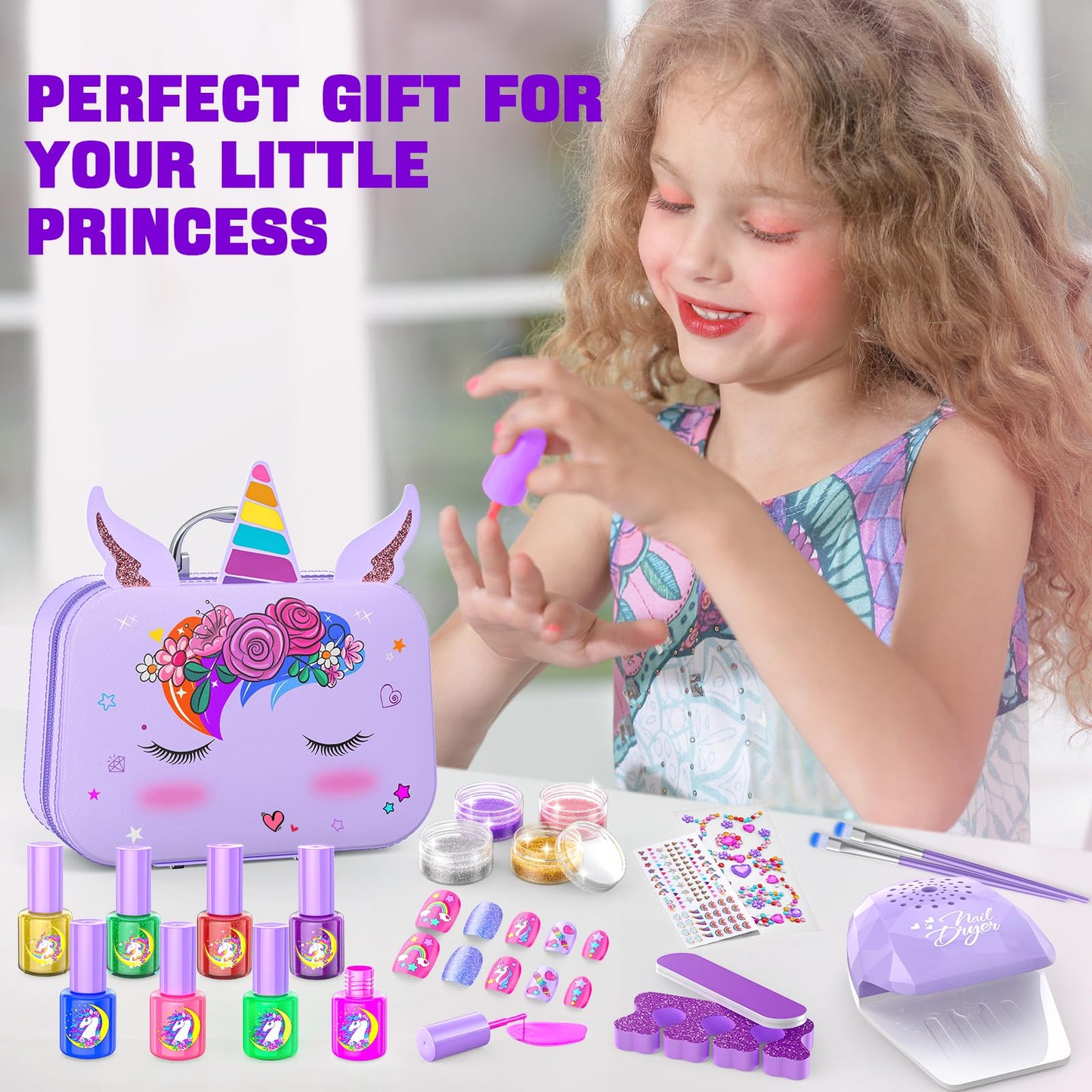 Websonaw Kids Nail Polish Set – Non-Toxic All-in-One Nail Art Kit with Dryer