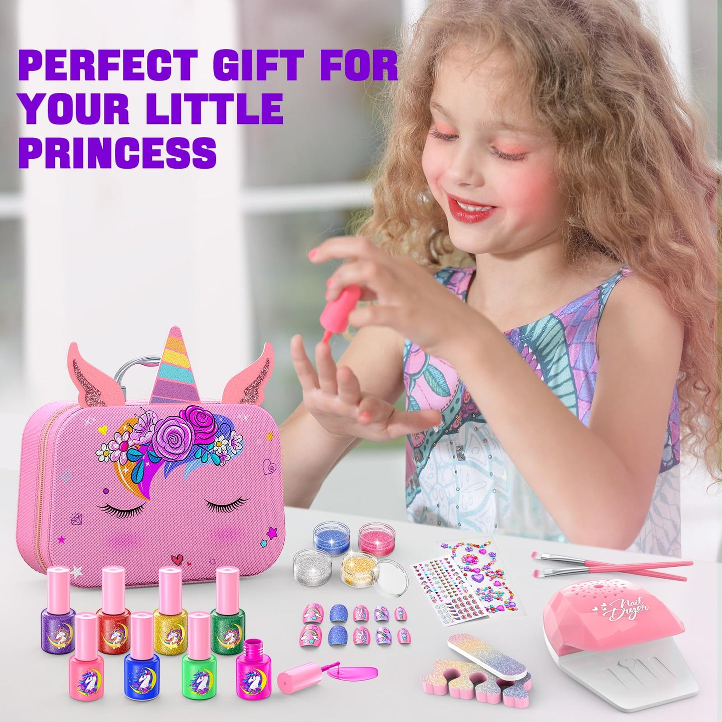 Websonaw Kids Nail Polish Set - Non-Toxic, Quick-Dry, Peelable + Nail Dryer