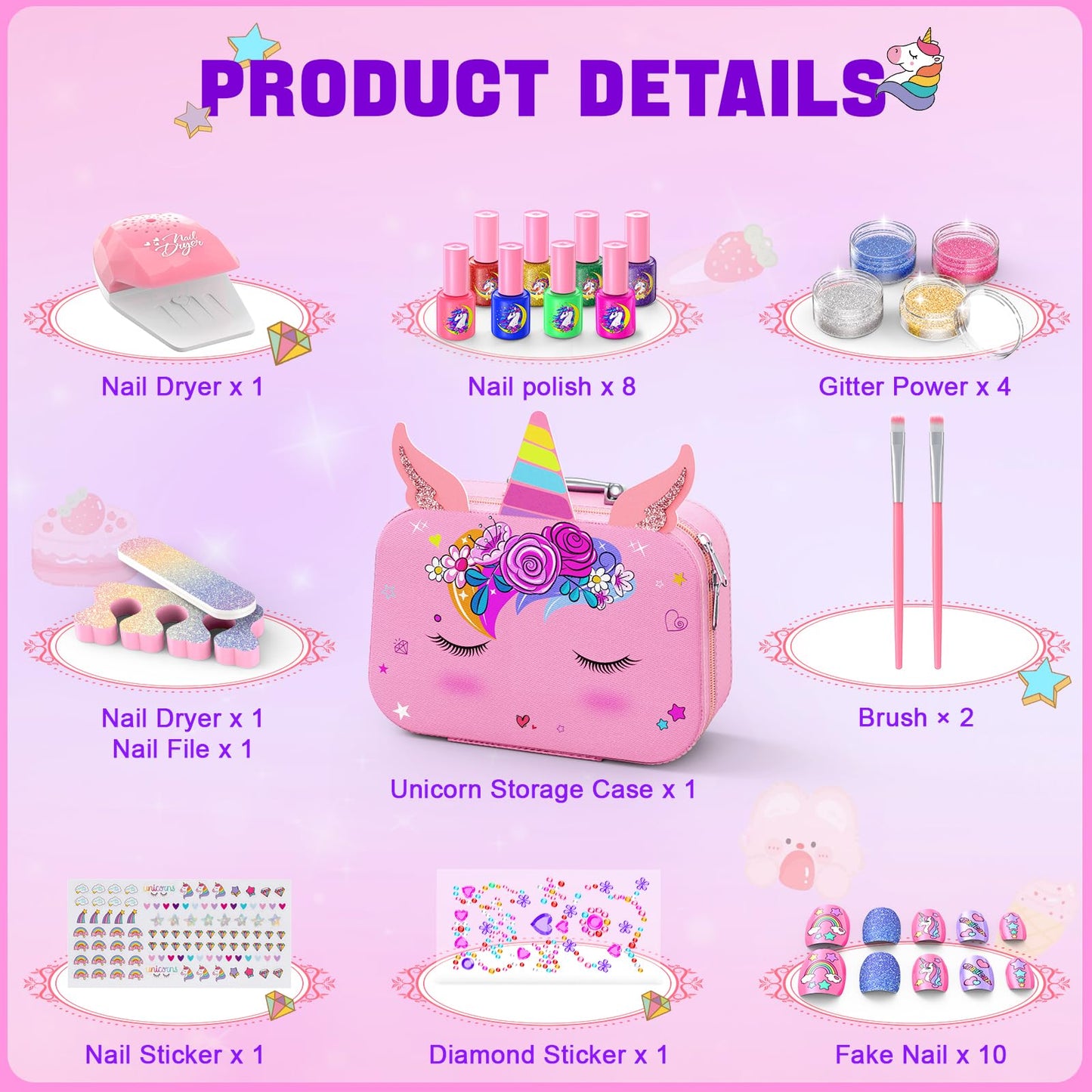 Websonaw Kids Nail Polish Set - Non-Toxic, Quick-Dry, Peelable + Nail Dryer
