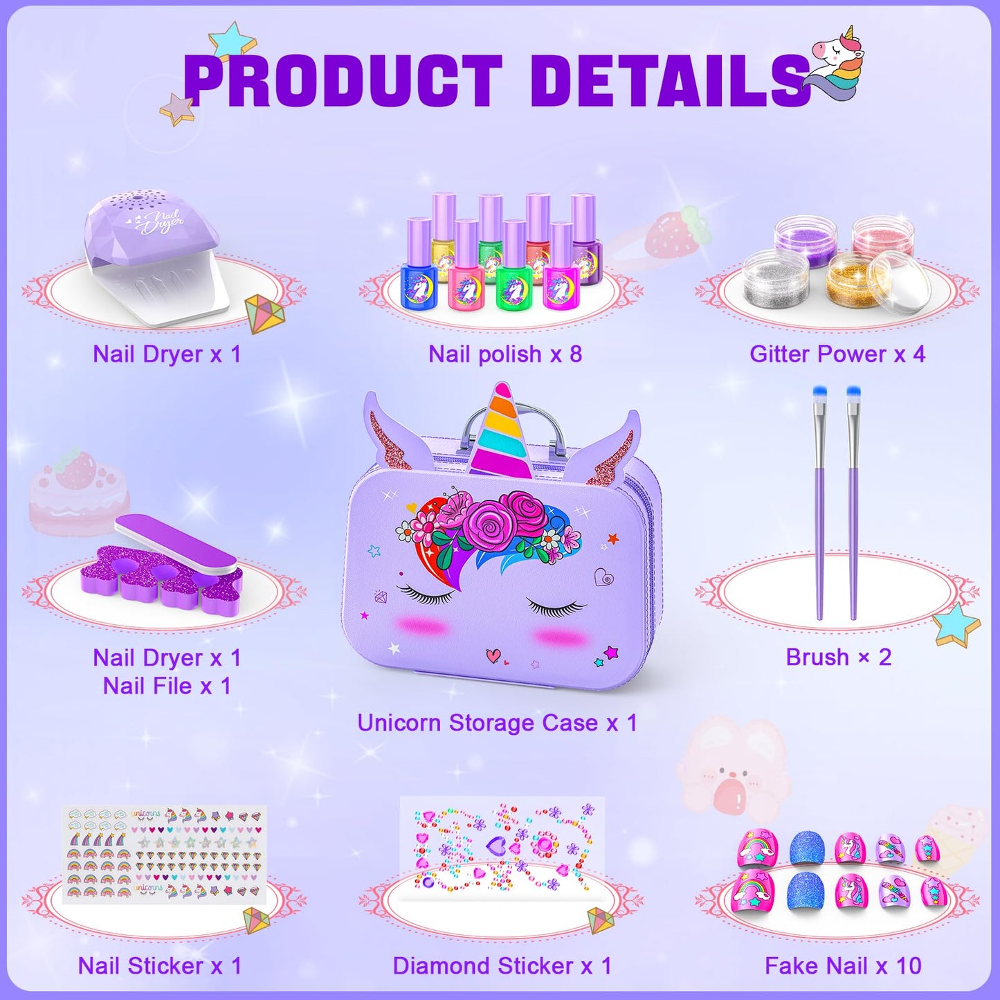 Websonaw Kids Nail Polish Set – Non-Toxic All-in-One Nail Art Kit with Dryer