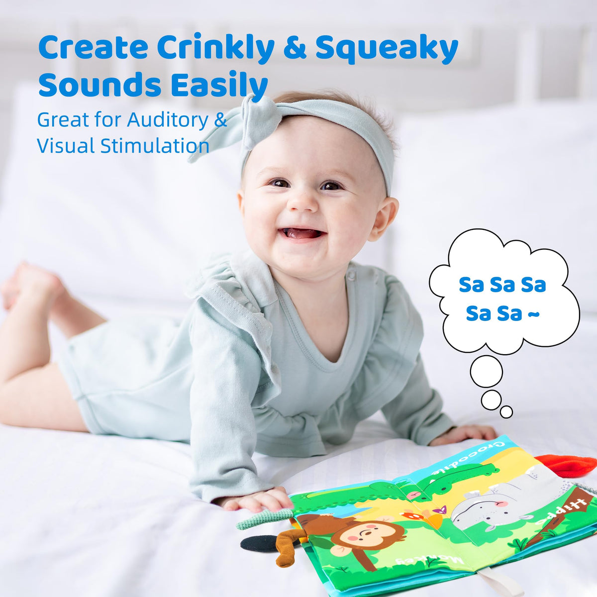 WECHARM KIDS Baby Books Toys – Touch & Feel Crinkle Cloth Book for Infants | Stroller-Friendly Early Learning (0–18 Months)