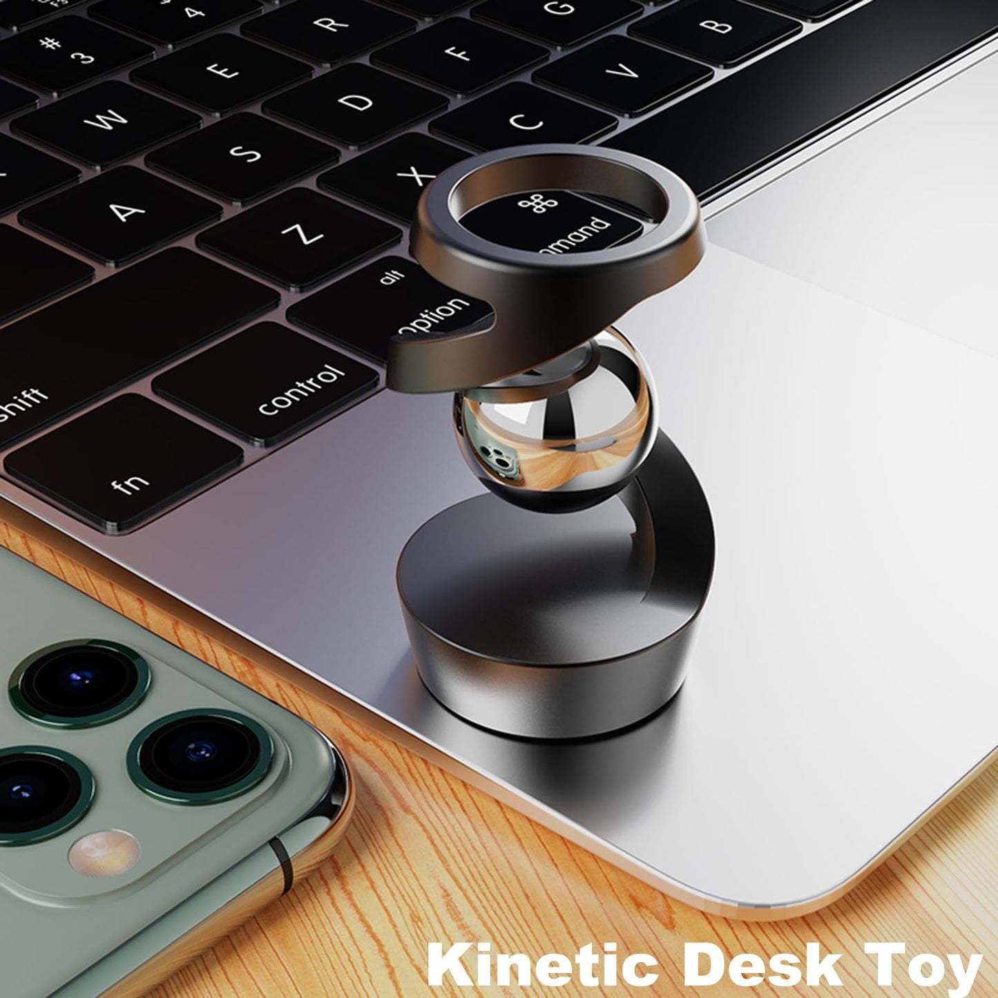 Wecsv Kinetic Desk Toy – Metal Fidget with Floating Ball (Silver-Gold)