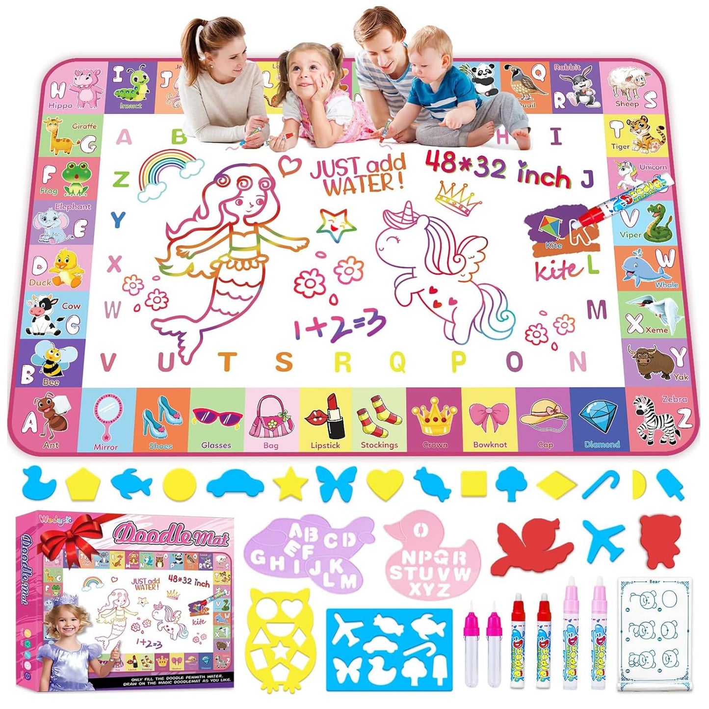 Wedopro 48x32 Water Doodle Mat – Mess-Free Toddler Drawing & Learning Toy