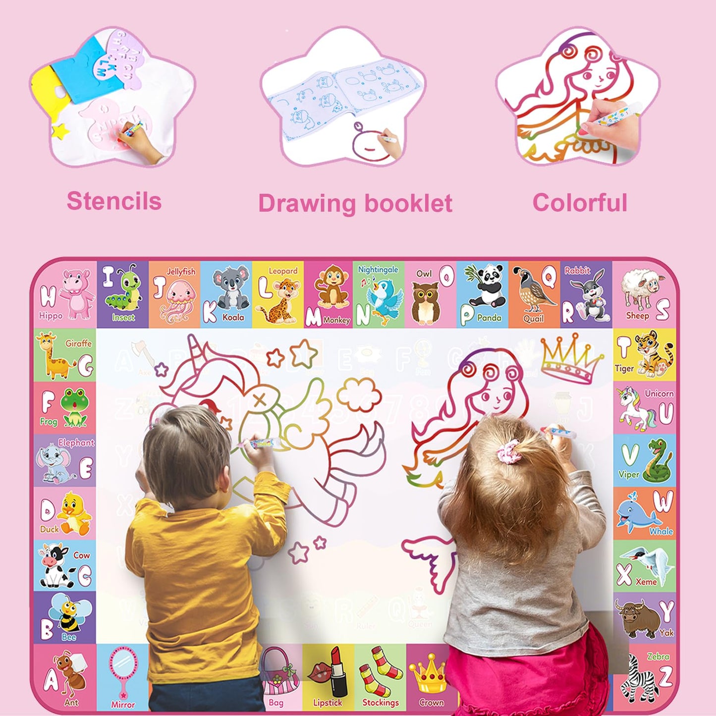 Wedopro 48x32 Water Doodle Mat – Mess-Free Toddler Drawing & Learning Toy