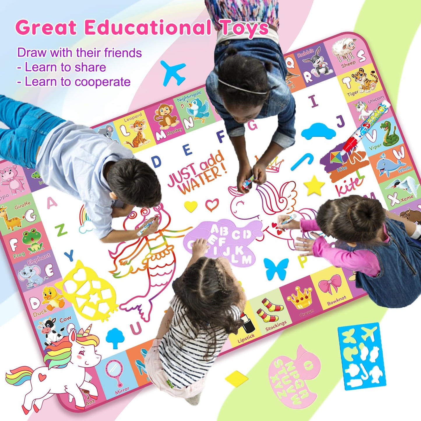 Wedopro 48x32 Water Doodle Mat – Mess-Free Toddler Drawing & Learning Toy