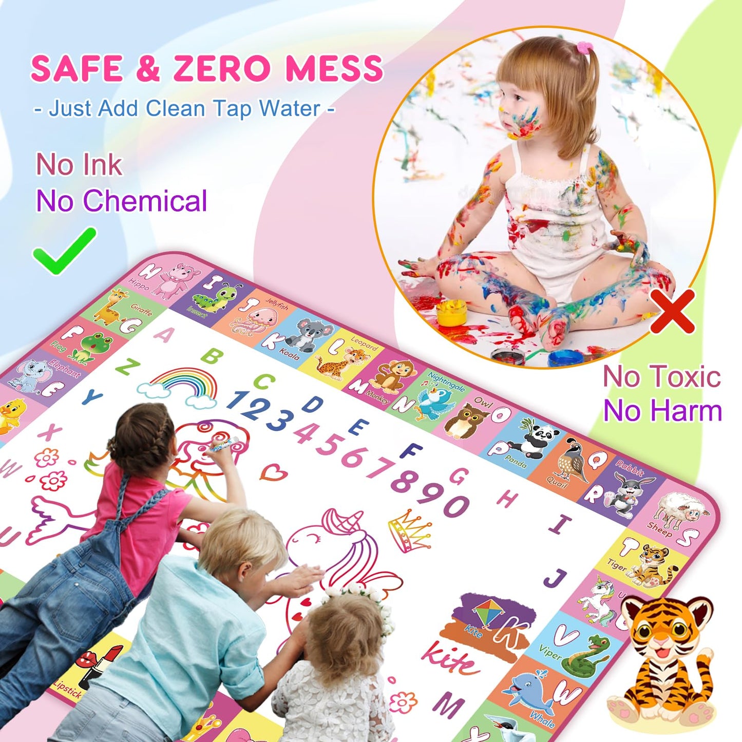 Wedopro 48x32 Water Doodle Mat – Mess-Free Toddler Drawing & Learning Toy