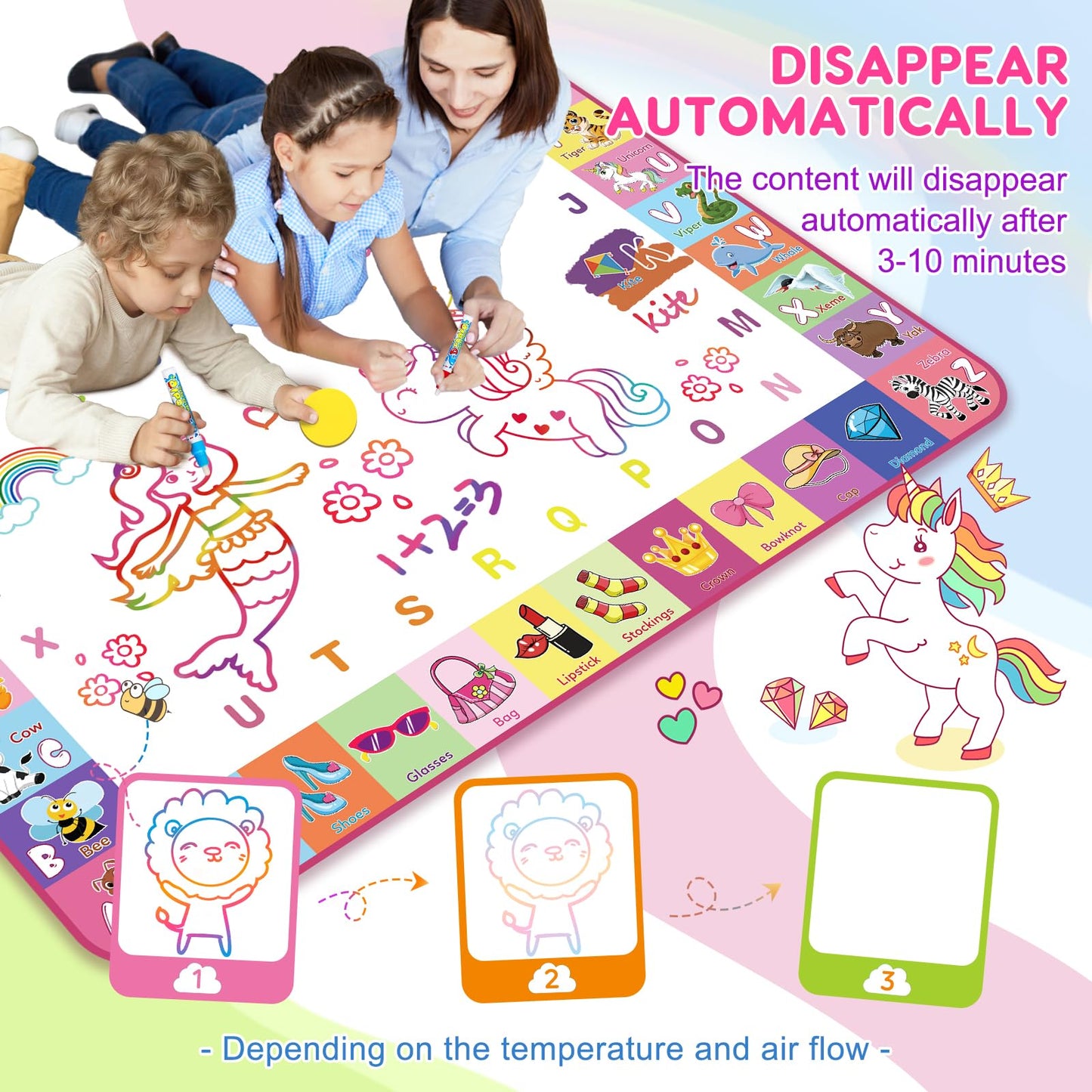 Wedopro 48x32 Water Doodle Mat – Mess-Free Toddler Drawing & Learning Toy