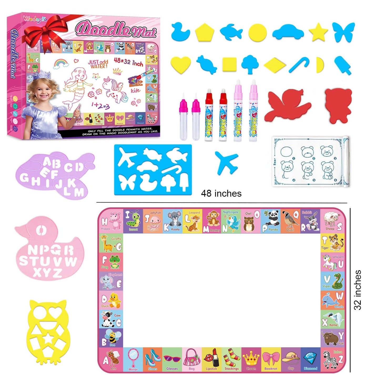 Wedopro 48x32 Water Doodle Mat – Mess-Free Toddler Drawing & Learning Toy