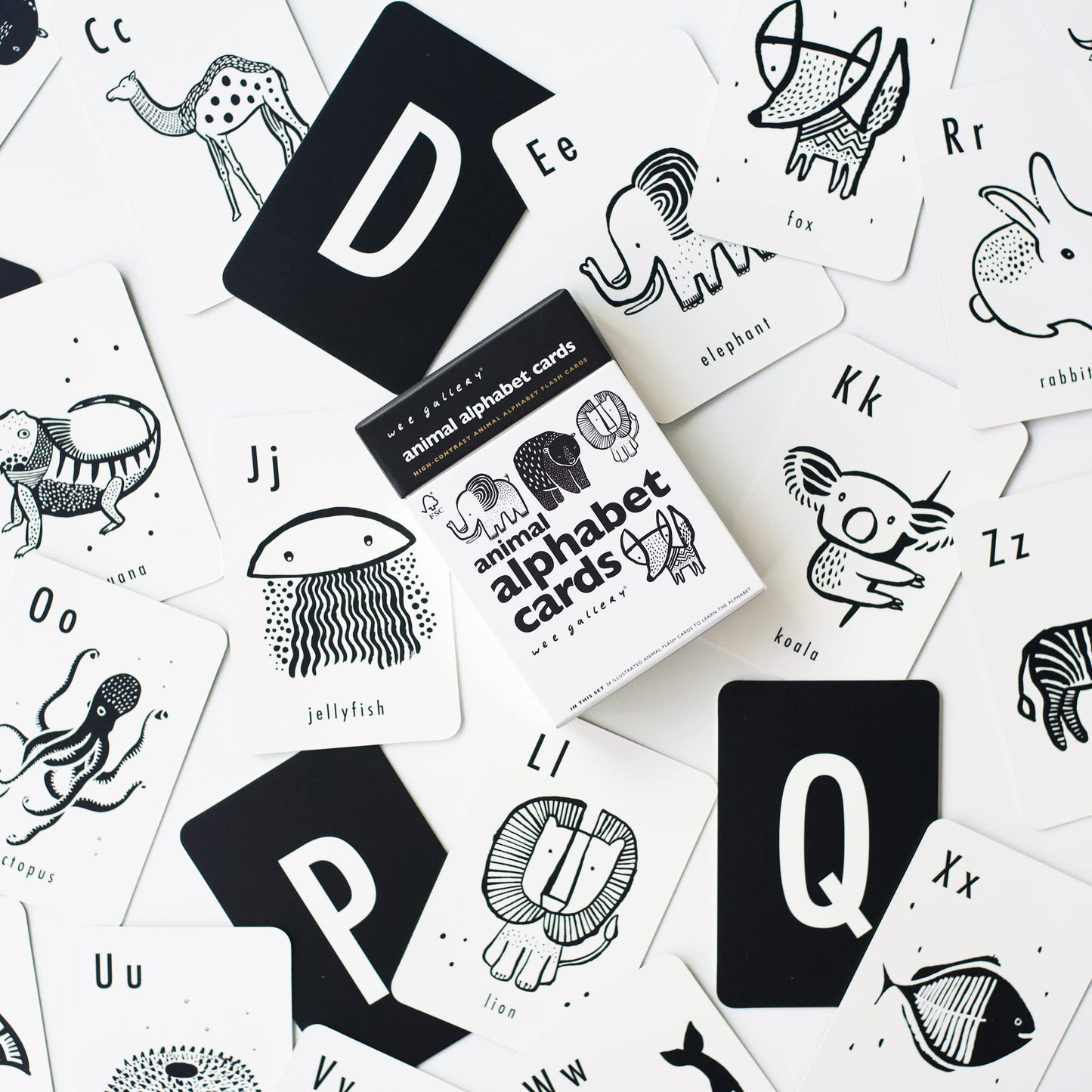 Wee Gallery Educational Flashcards for Babies | High-Contrast Animal Alphabet