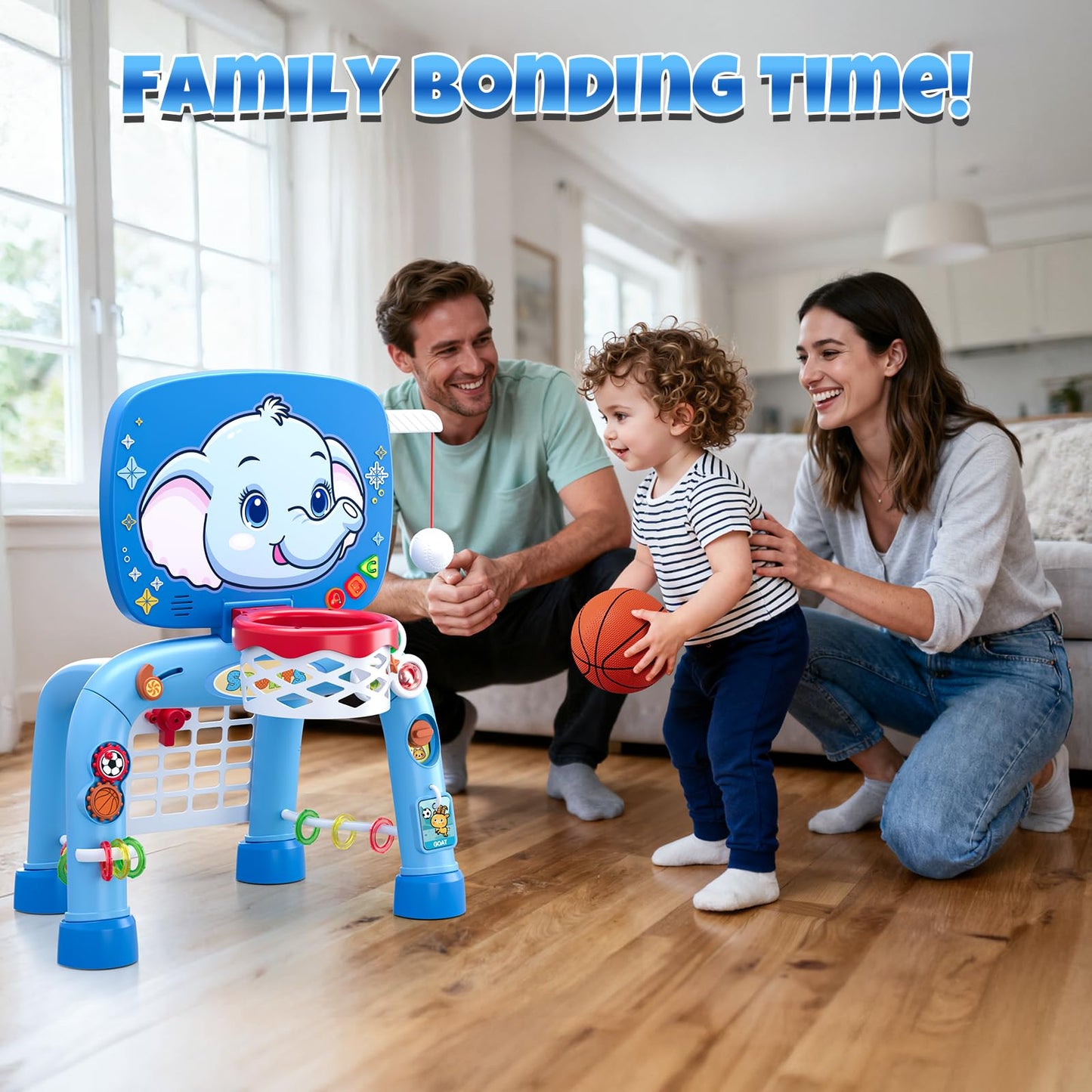 Wee Wonders 3-in-1 Toddler Sports Toy – Basketball Hoop, Soccer Goal & Musical Activity Center