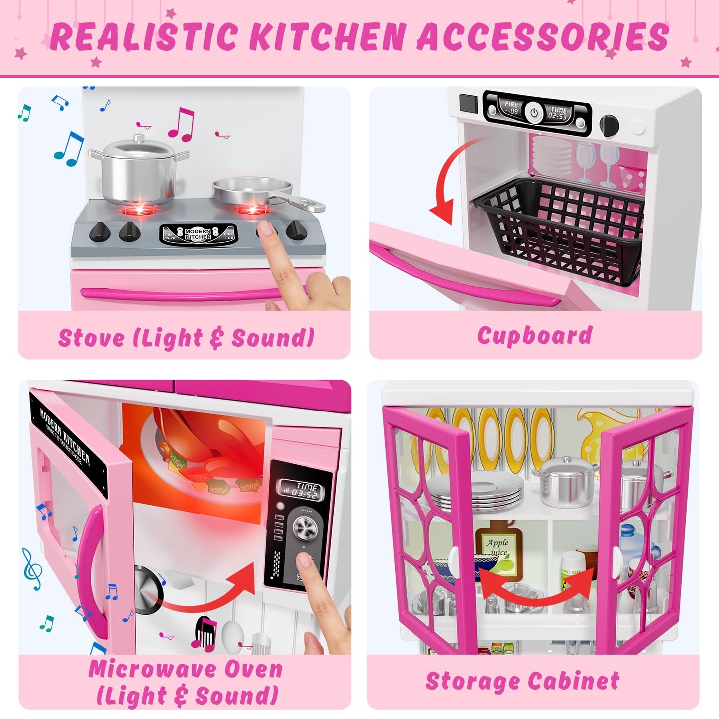 Wee Wonders 5-in-1 Kids Kitchen Playset with Realistic Lights & Sounds – Pink