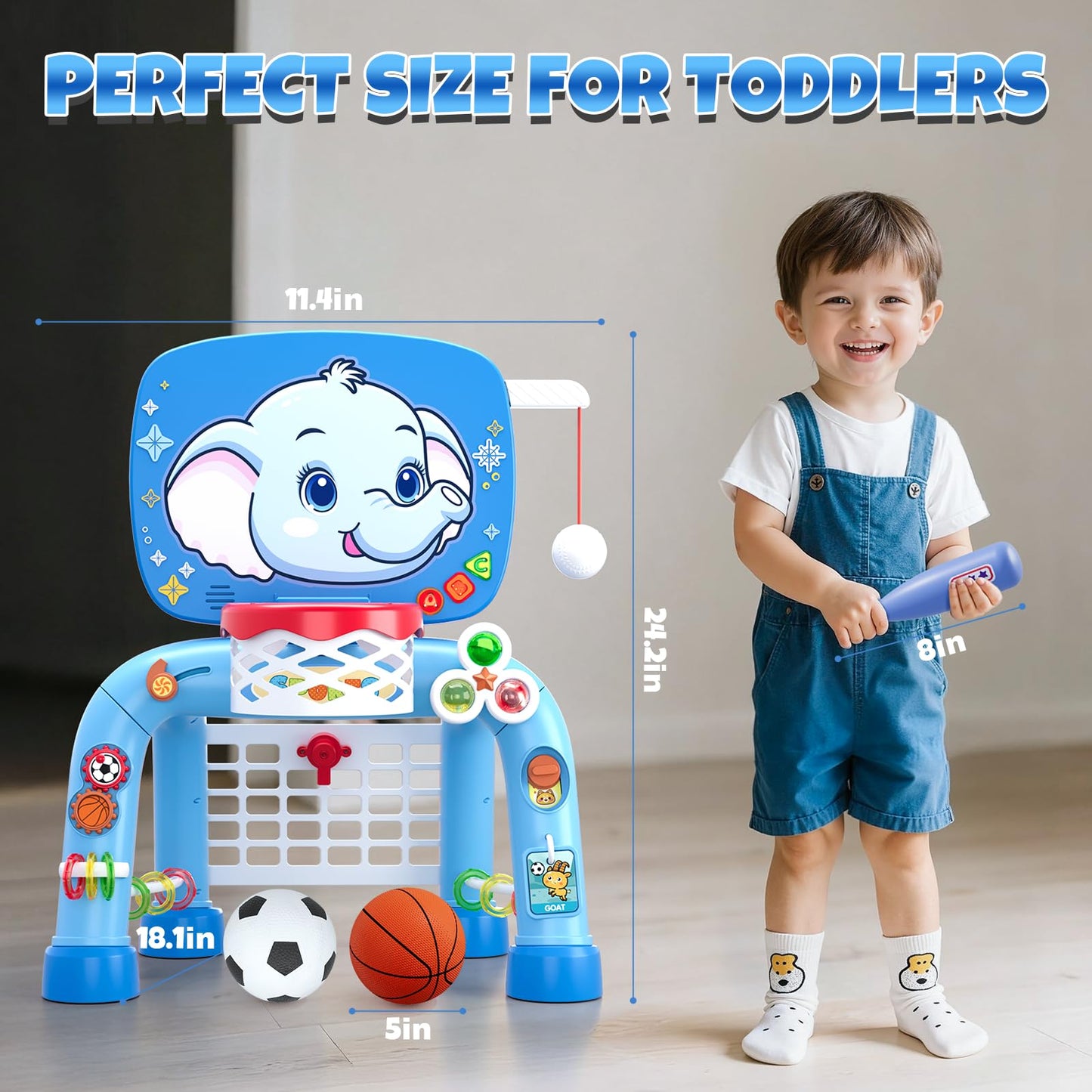 Wee Wonders 3-in-1 Toddler Sports Toy – Basketball Hoop, Soccer Goal & Musical Activity Center