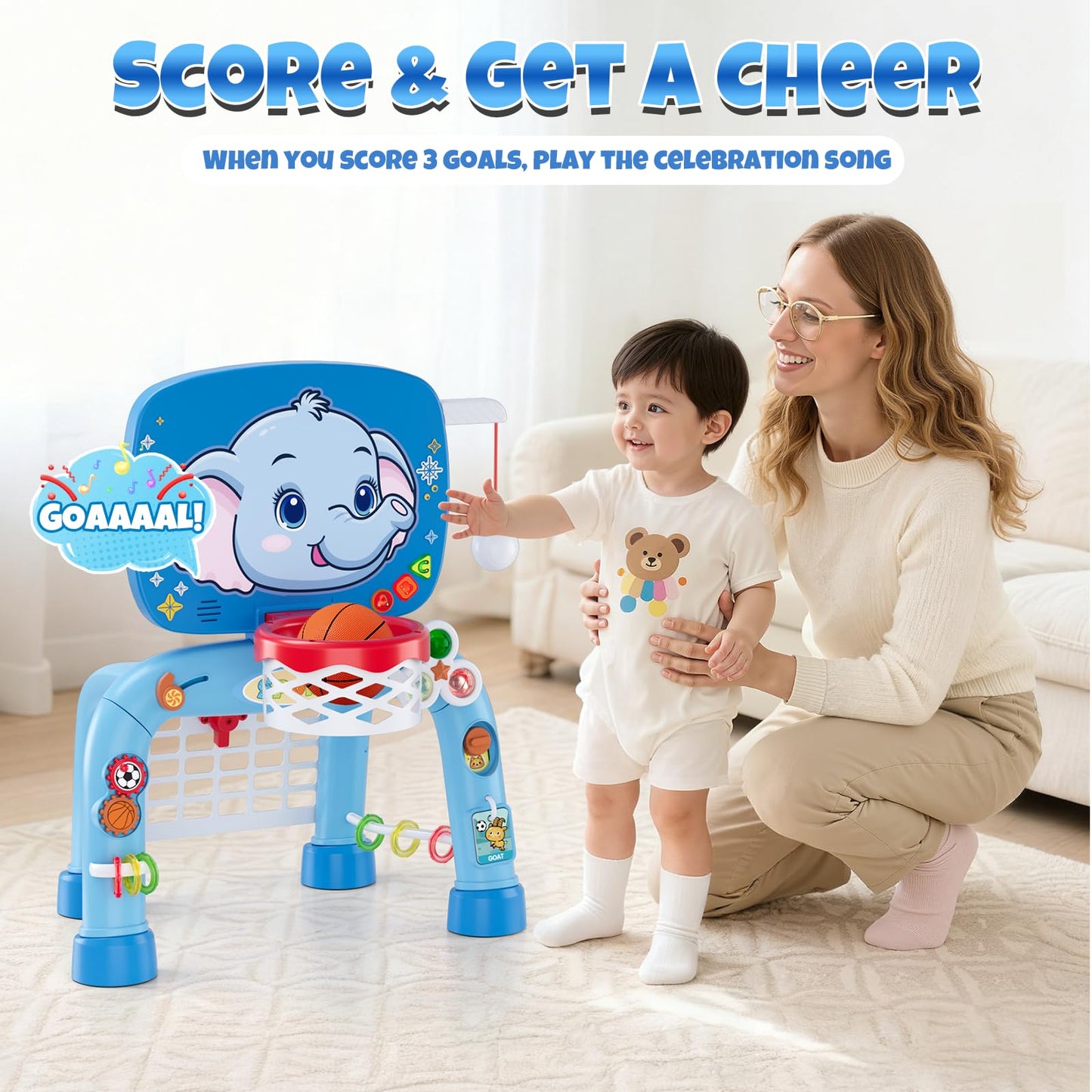 Wee Wonders 3-in-1 Toddler Sports Toy – Basketball Hoop, Soccer Goal & Musical Activity Center