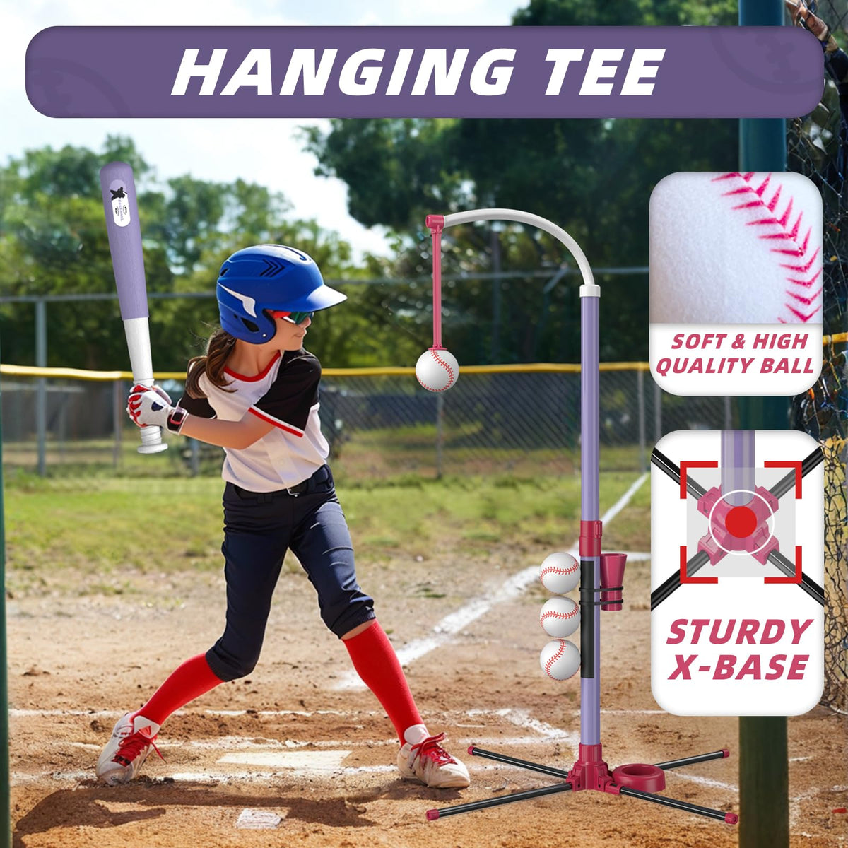 Wee Wonders 3-in-1 T Ball Set — Adjustable Height, Hanging Tee & Auto Pitching for Outdoor Fun