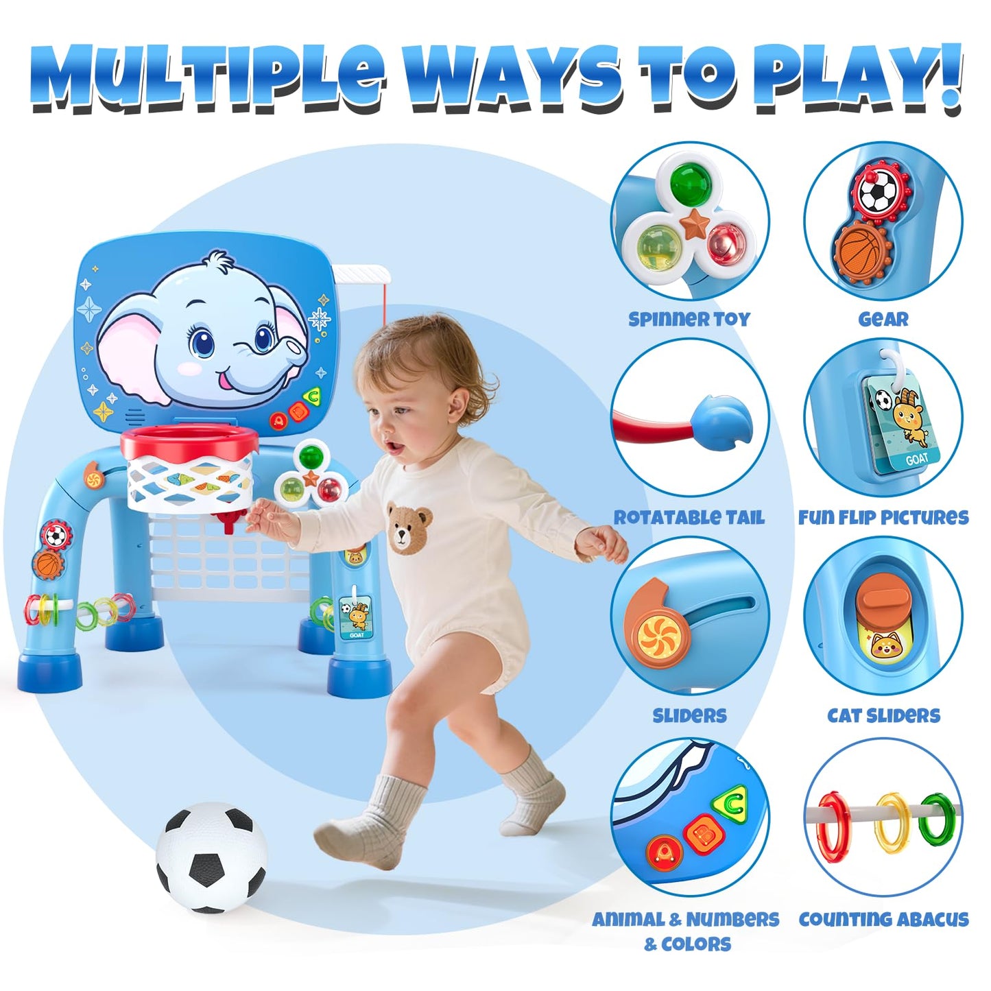 Wee Wonders 3-in-1 Toddler Sports Toy – Basketball Hoop, Soccer Goal & Musical Activity Center