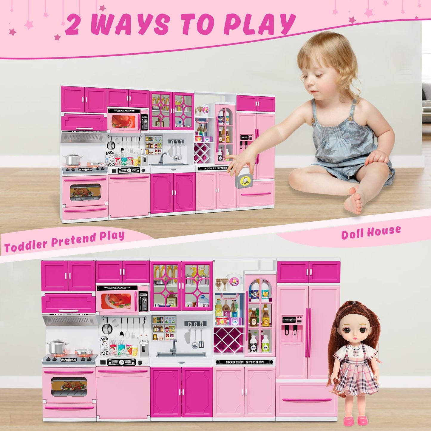 Wee Wonders 5-in-1 Kids Kitchen Playset with Realistic Lights & Sounds – Pink