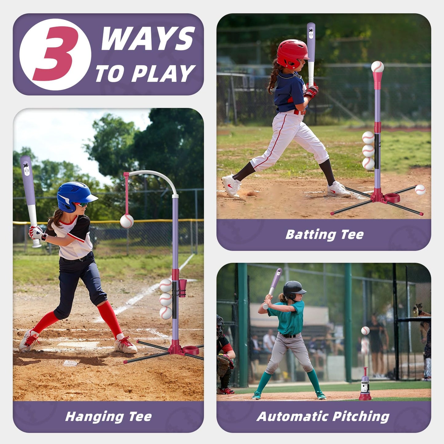 Wee Wonders 3-in-1 T Ball Set — Adjustable Height, Hanging Tee & Auto Pitching for Outdoor Fun