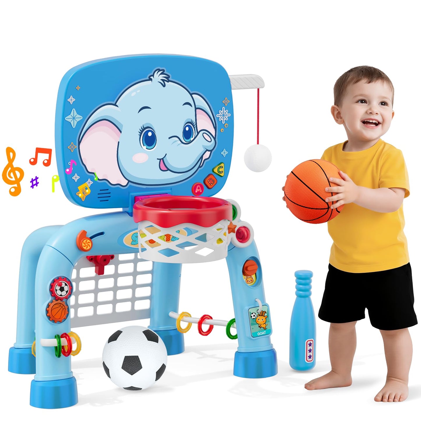 Wee Wonders 3-in-1 Toddler Sports Toy – Basketball Hoop, Soccer Goal & Musical Activity Center