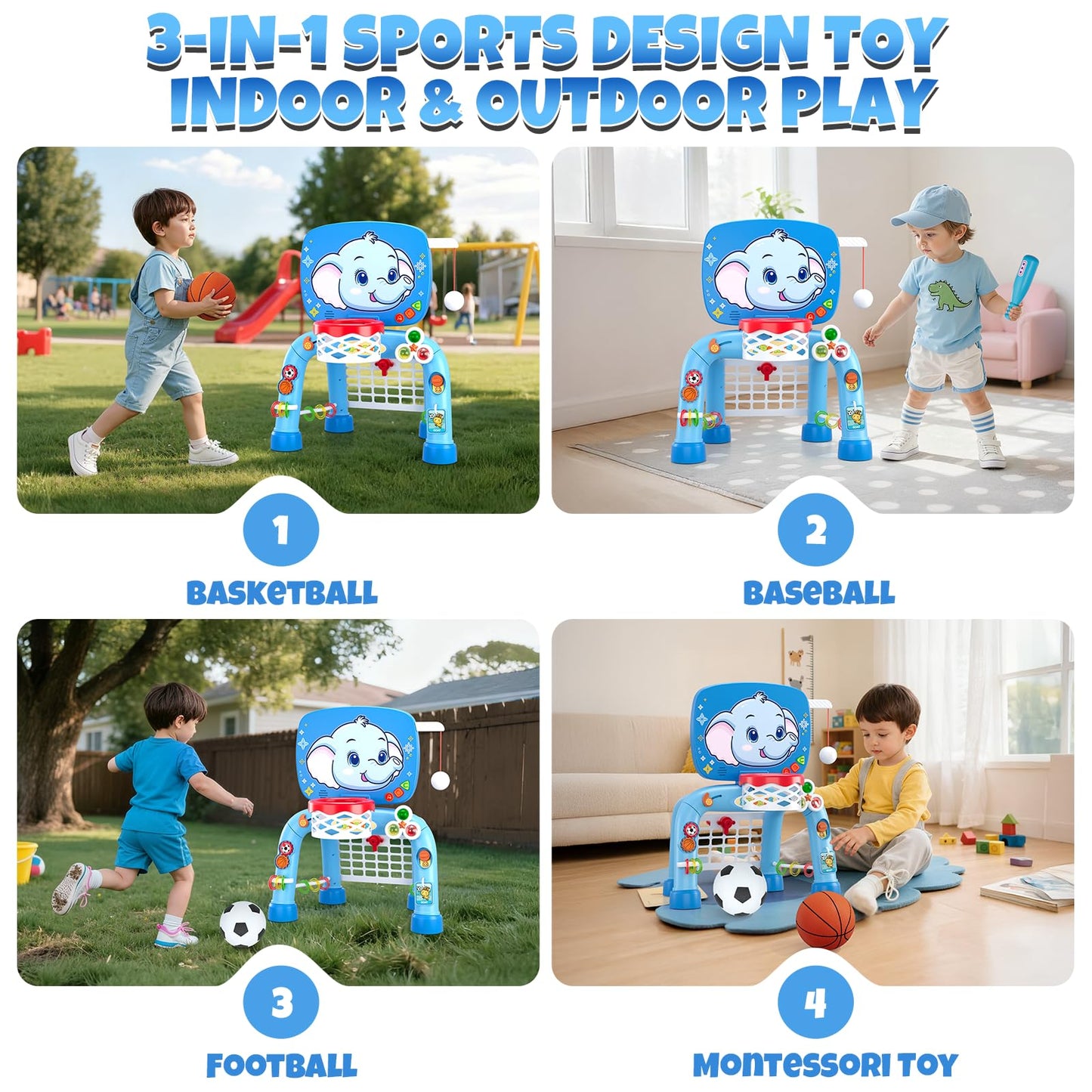 Wee Wonders 3-in-1 Toddler Sports Toy – Basketball Hoop, Soccer Goal & Musical Activity Center
