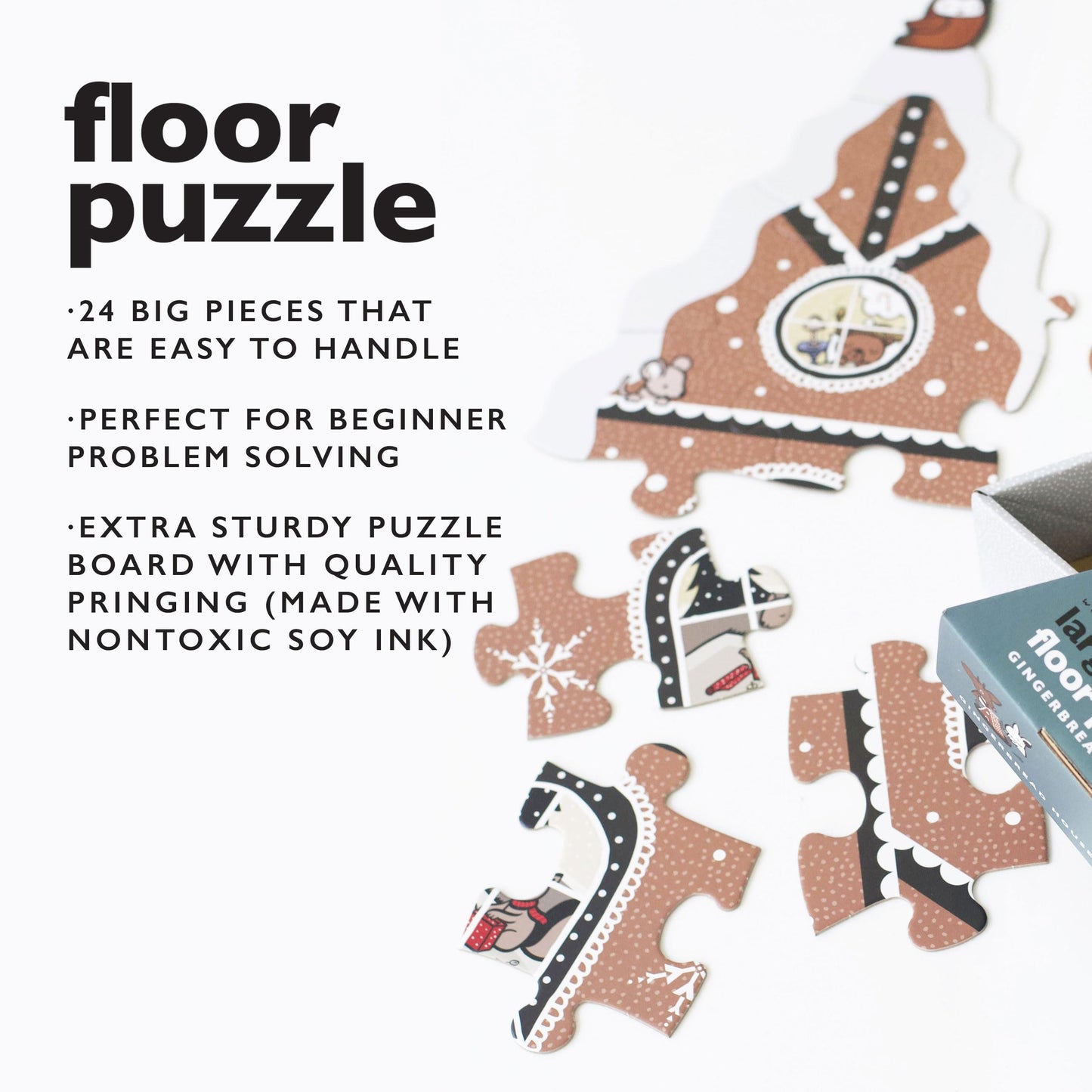 Wee Gallery Floor Puzzle – 24-Piece Jumbo Jigsaw for Toddlers | Gingerbread House