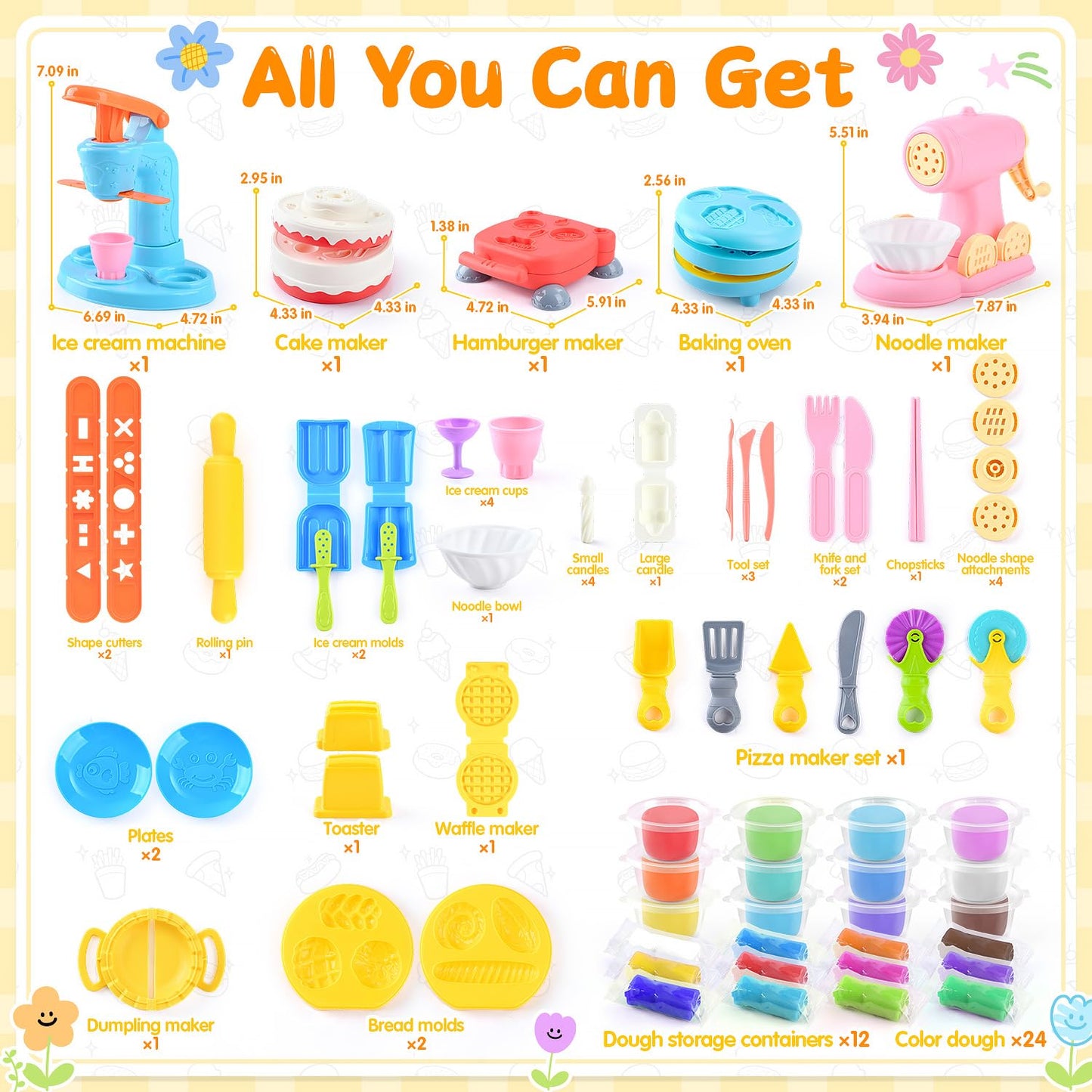 WeeHomm 5-in-1 Color Dough Sets for Kids 3+ | Ice Cream, Cake, Noodles & More