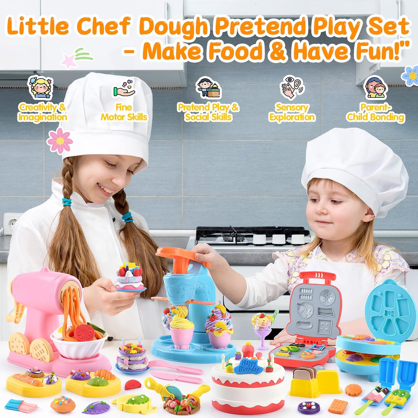 WeeHomm 5-in-1 Color Dough Sets for Kids 3+ | Ice Cream, Cake, Noodles & More