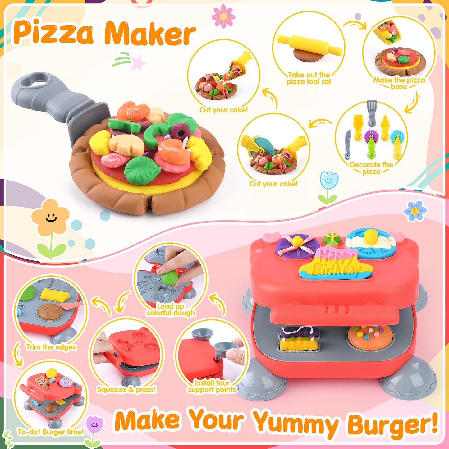 WeeHomm 5-in-1 Color Dough Sets for Kids 3+ | Ice Cream, Cake, Noodles & More
