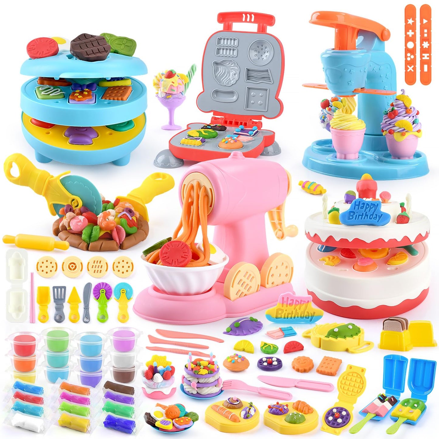 WeeHomm 5-in-1 Color Dough Sets for Kids 3+ | Ice Cream, Cake, Noodles & More