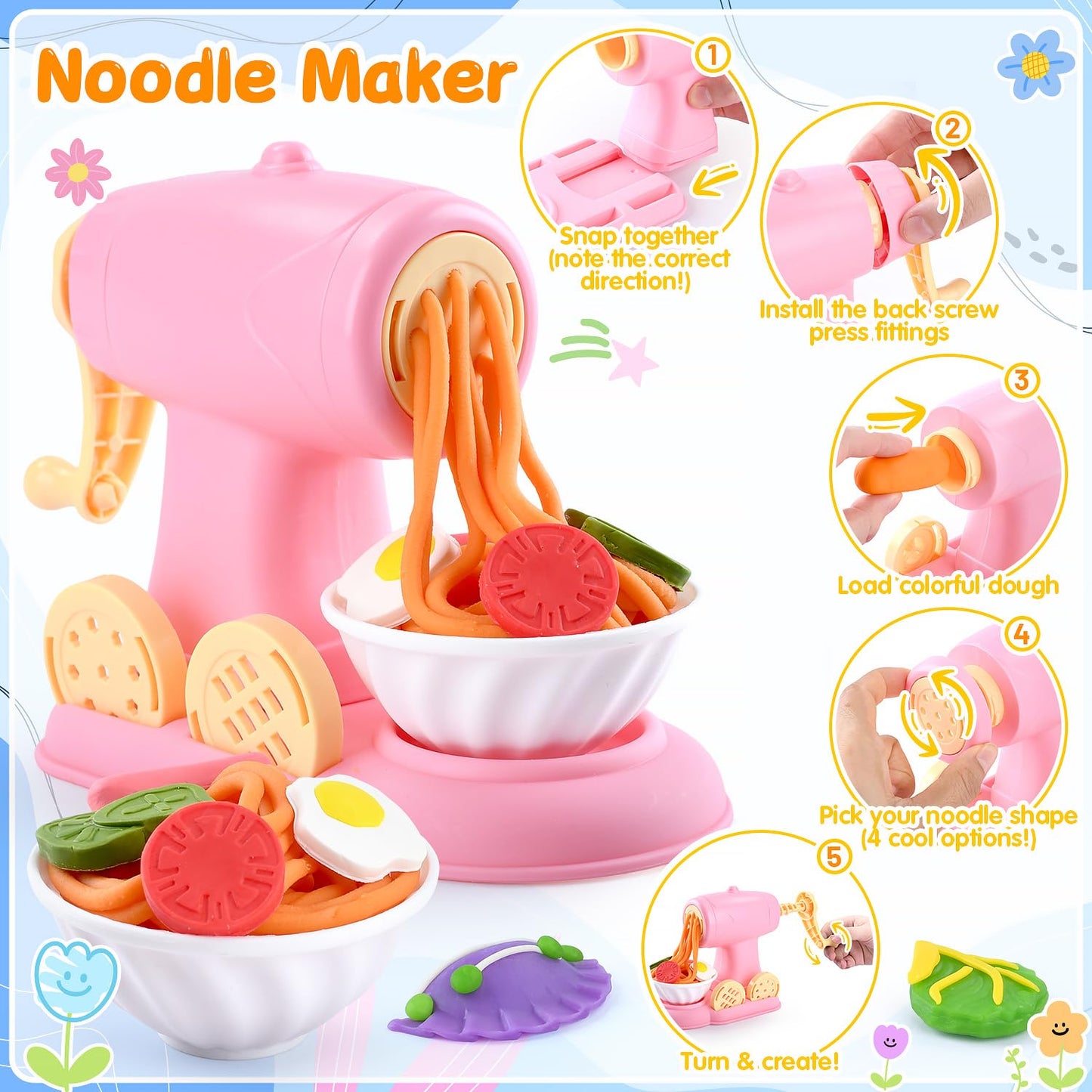 WeeHomm 5-in-1 Color Dough Sets for Kids 3+ | Ice Cream, Cake, Noodles & More