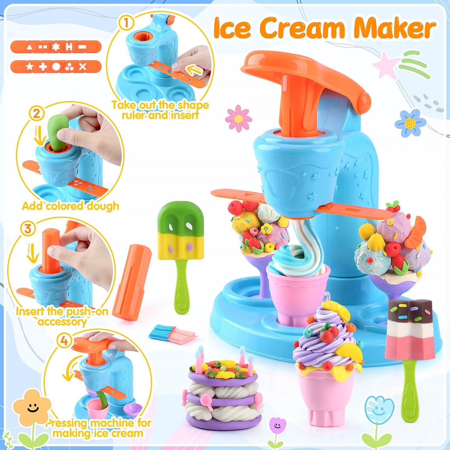 WeeHomm 5-in-1 Color Dough Sets for Kids 3+ | Ice Cream, Cake, Noodles & More