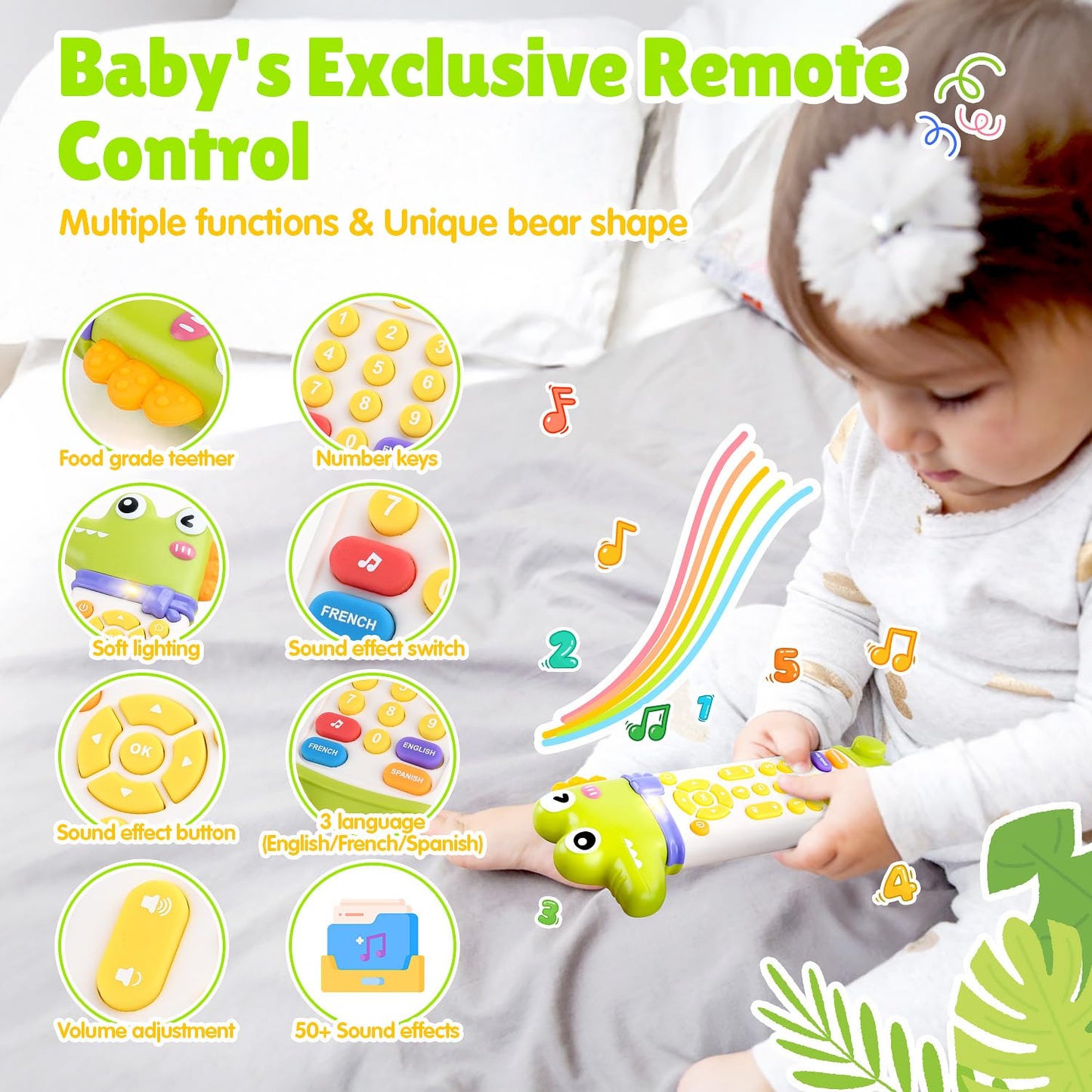 WeeHomm Baby Remote Control Toy – Teether Remote with Realistic Lights & Sounds | 3-Language (EN/ES/FR)