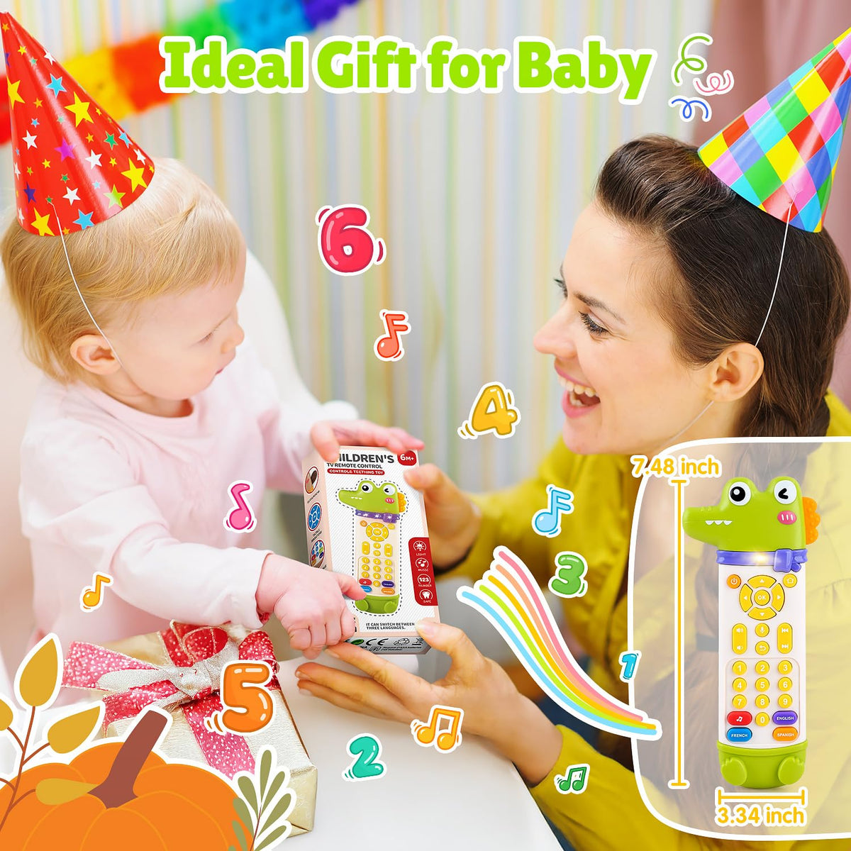 WeeHomm Baby Remote Control Toy – Teether Remote with Realistic Lights & Sounds | 3-Language (EN/ES/FR)