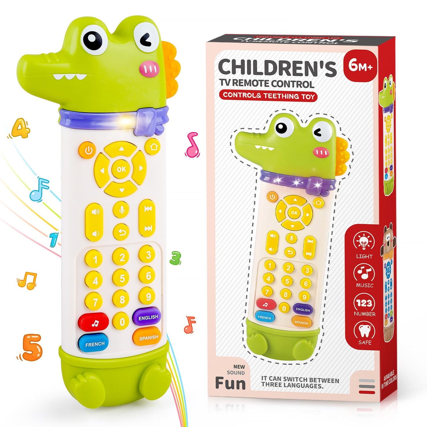 WeeHomm Baby Remote Control Toy – Teether Remote with Realistic Lights & Sounds | 3-Language (EN/ES/FR)