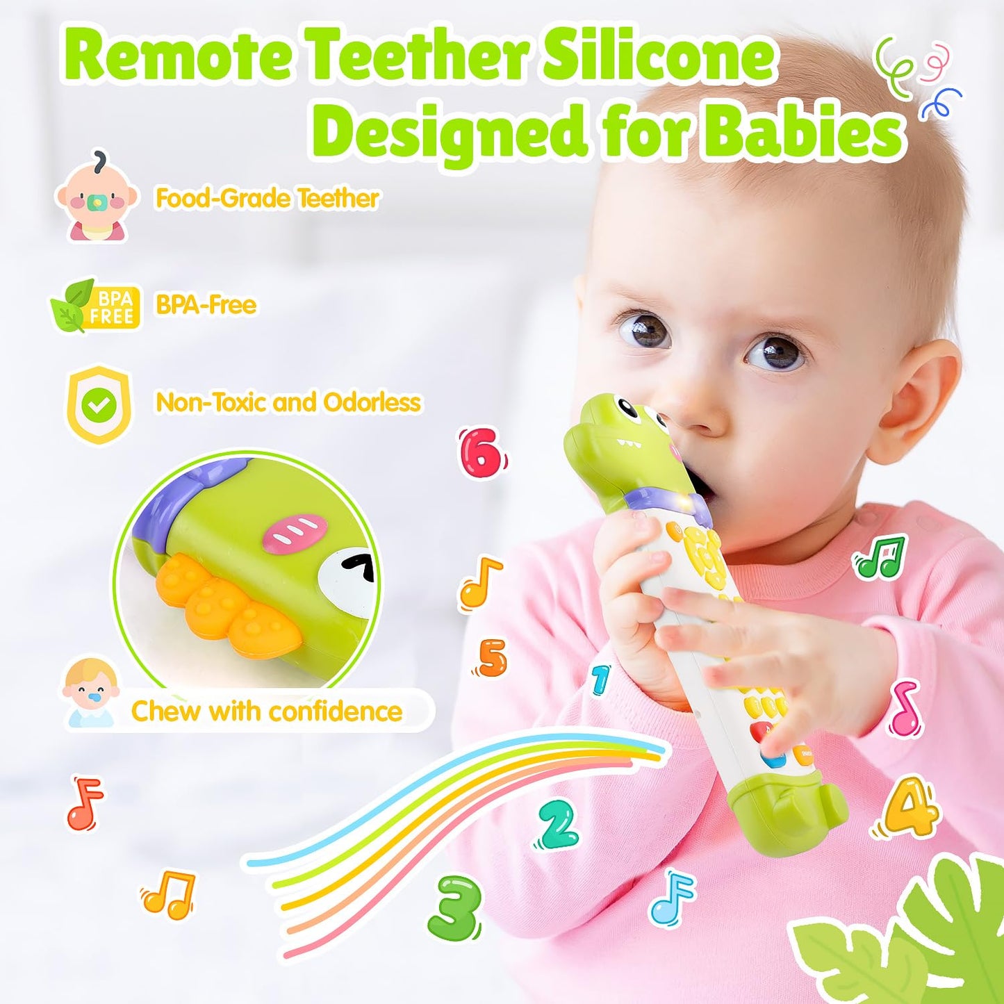WeeHomm Baby Remote Control Toy – Teether Remote with Realistic Lights & Sounds | 3-Language (EN/ES/FR)
