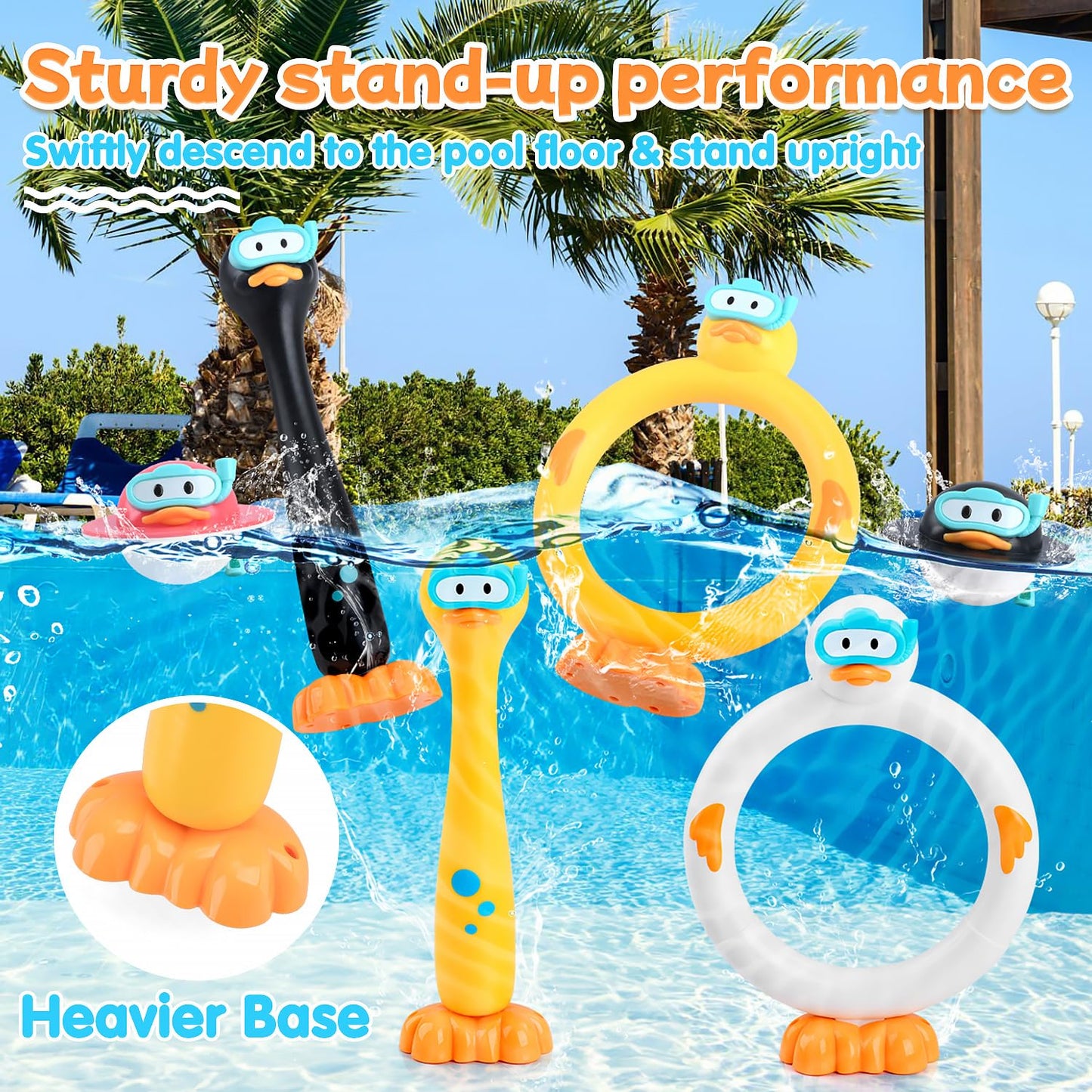 WeeHomm Pool Diving Toys for Kids — 9 Pack (Rings, Sticks & Ducks)