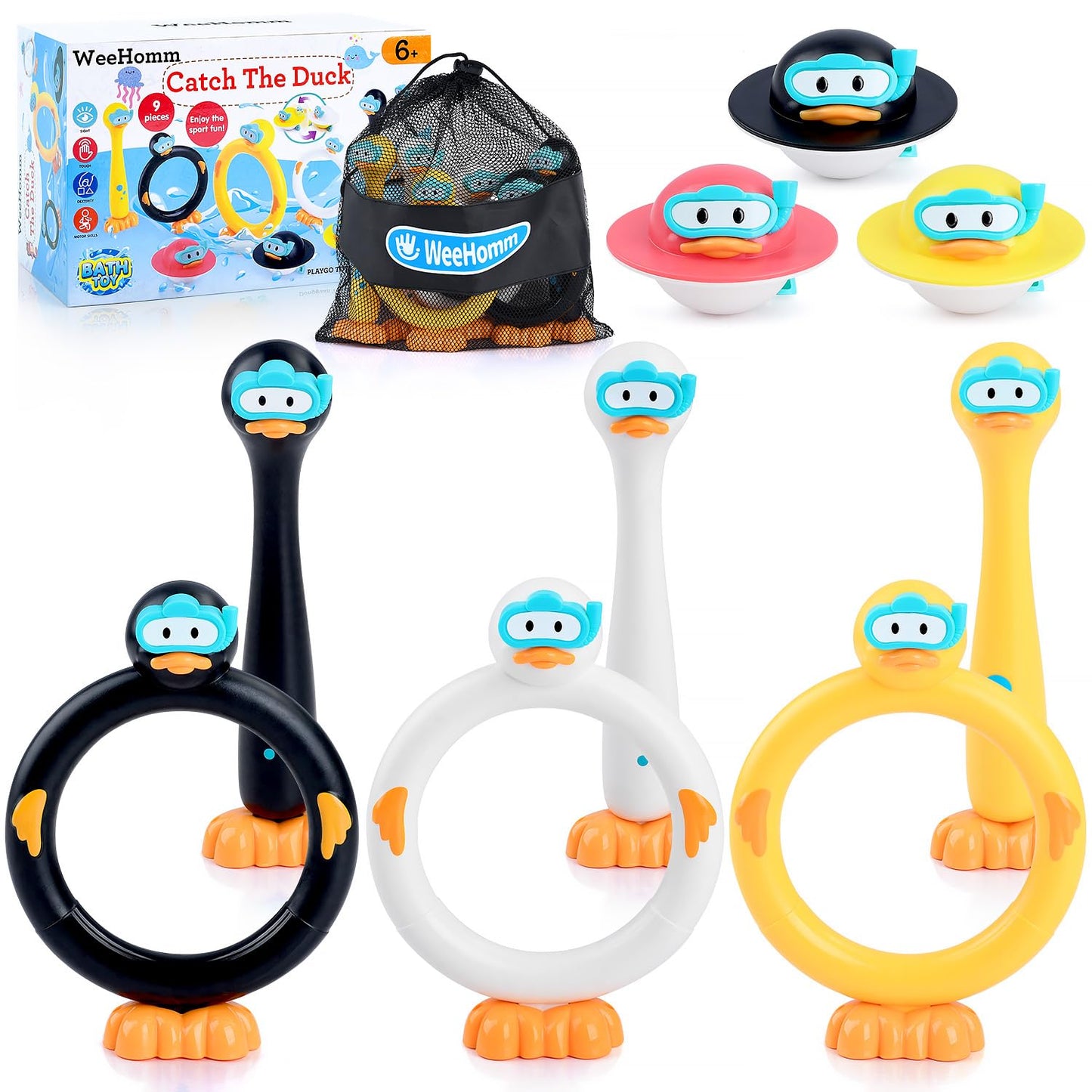 WeeHomm Pool Diving Toys for Kids — 9 Pack (Rings, Sticks & Ducks)